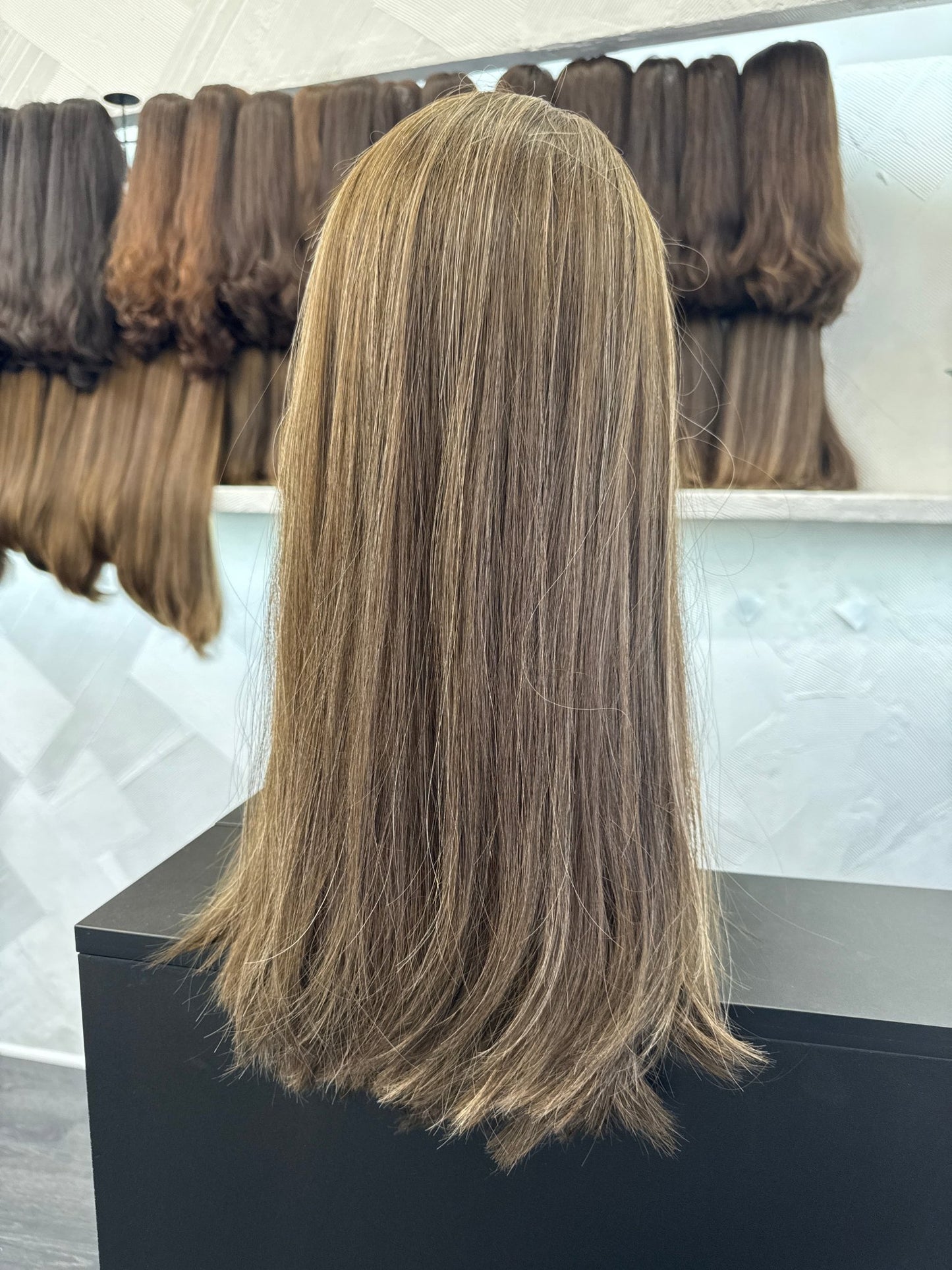 Soft Brown to Golden Bronde Lace Top Wig, 20 Inch | Straight, Medium Cap Human Hair Lace Top Wig | Tallie Wigs Los Angeles