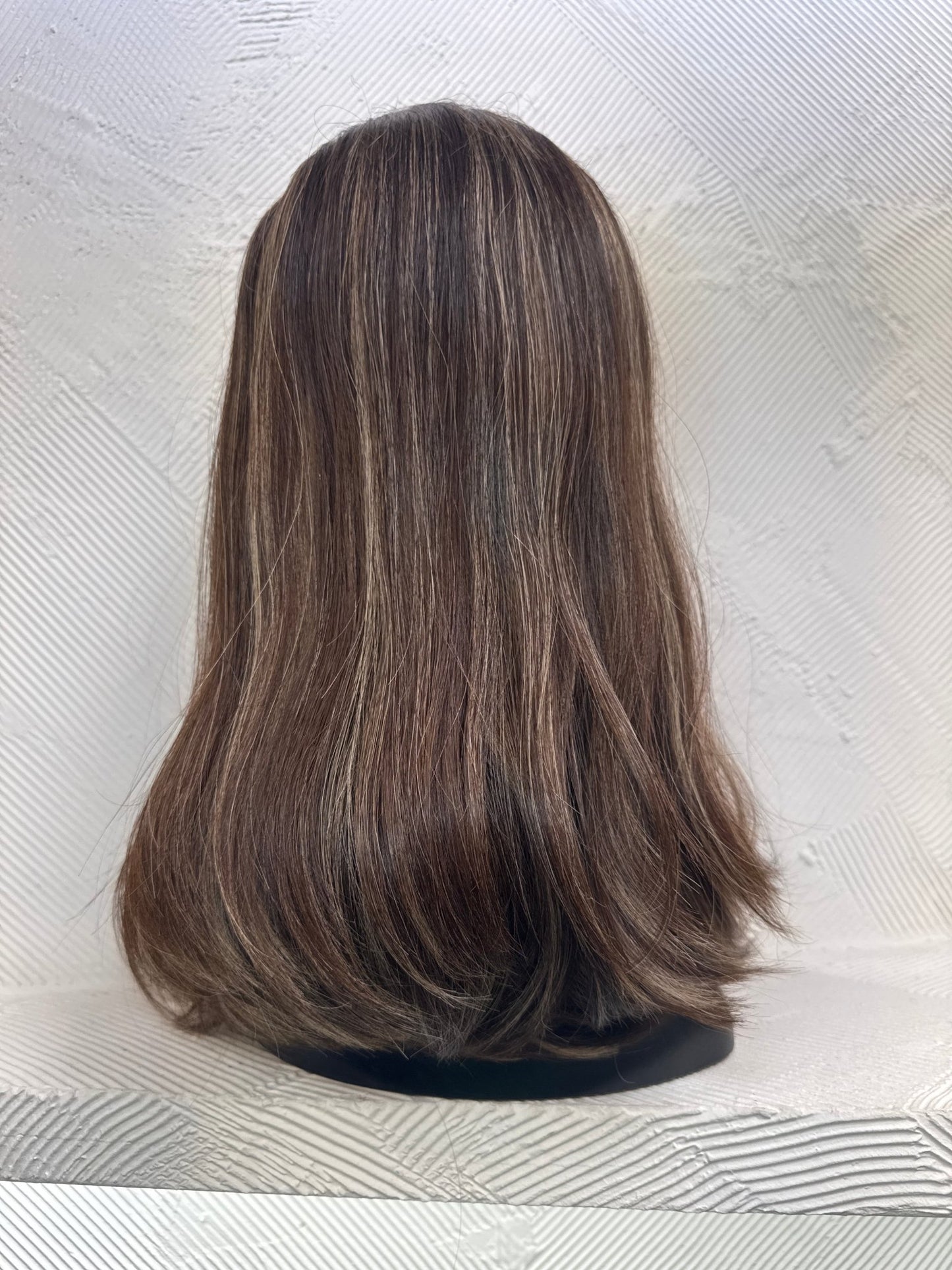 17 Inch Dark Brown & Chestnut Lace Top Wig | Wavy Human Hair, Medium Cap Human Hair Lace Top Wig | Tallie Wigs Los Angeles