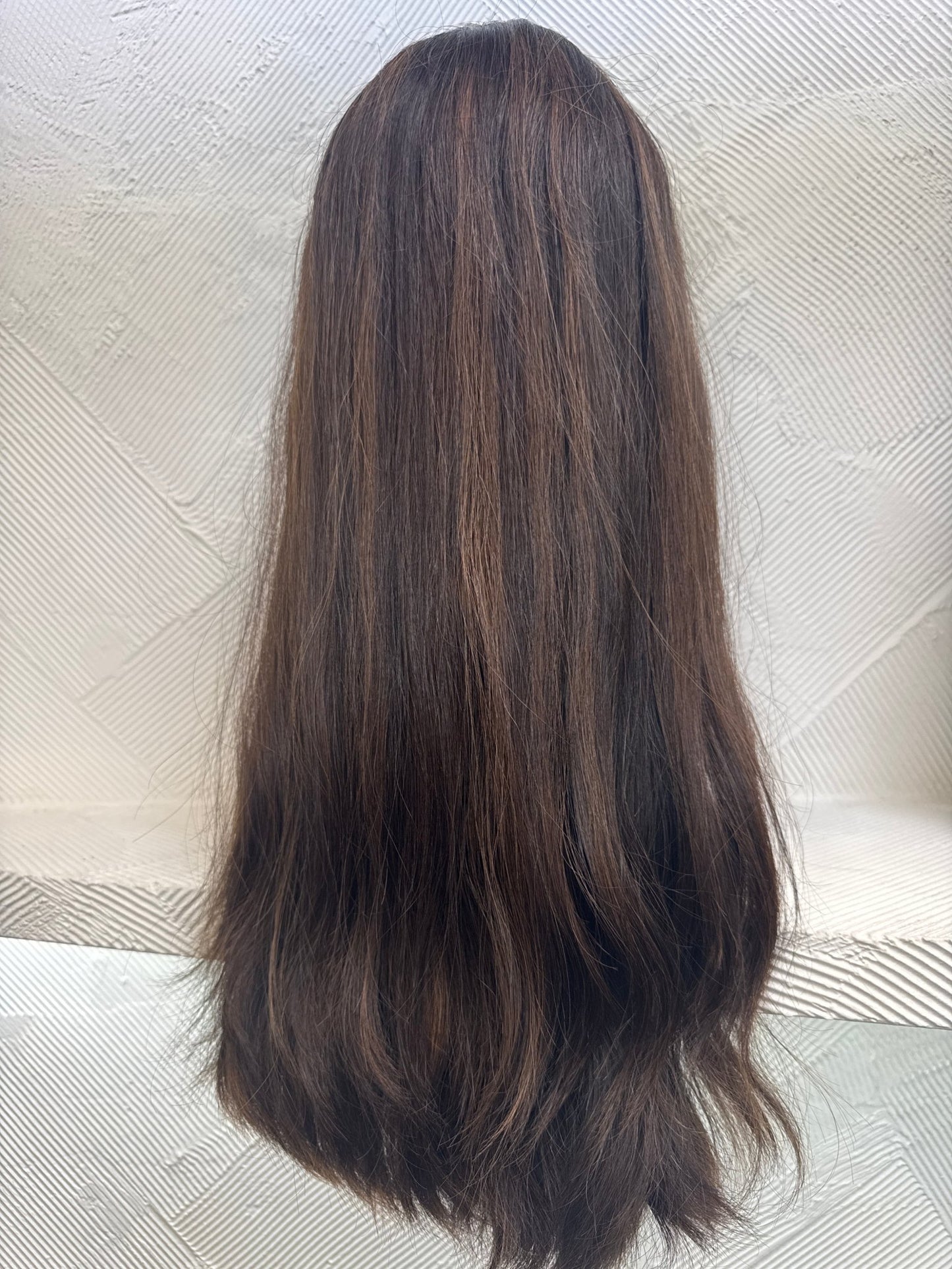 22" Human Hair Lace Top Wig | Jet Black + Dark Brown + Medium Blonde Brown | Medium Cap | Wavy Human Hair Lace Top Wig | Tallie Wigs Los Angeles