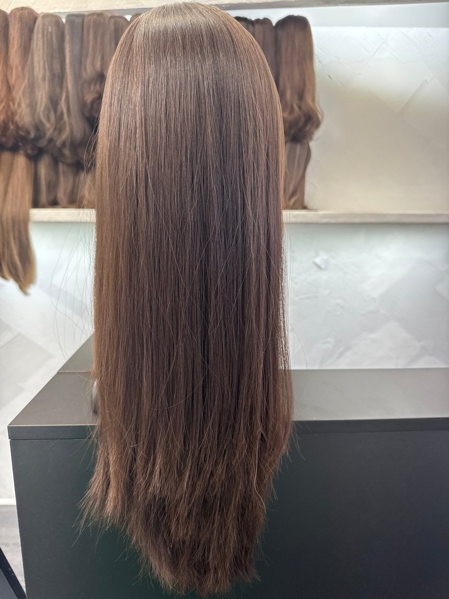26" Human Hair Silk Top Wig | Dark Brown | Medium Cap | Straight Human Hair Silk Top Wig | Tallie Wigs Los Angeles