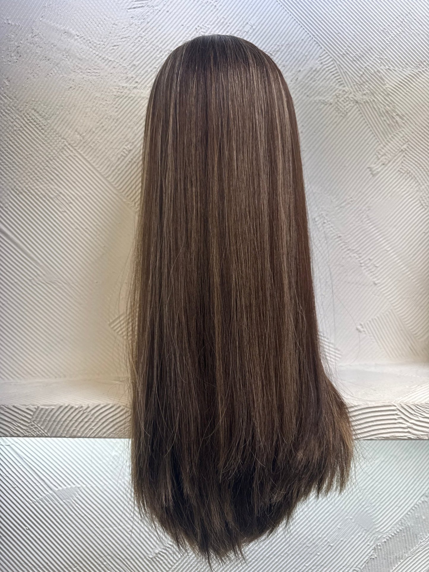 22" Human Hair Lace Top Wig | Dark Brown + Chestnut Brown + Golden Blonde | Medium Cap | Straight Human Hair Lace Top Wig | Tallie Wigs Los Angeles