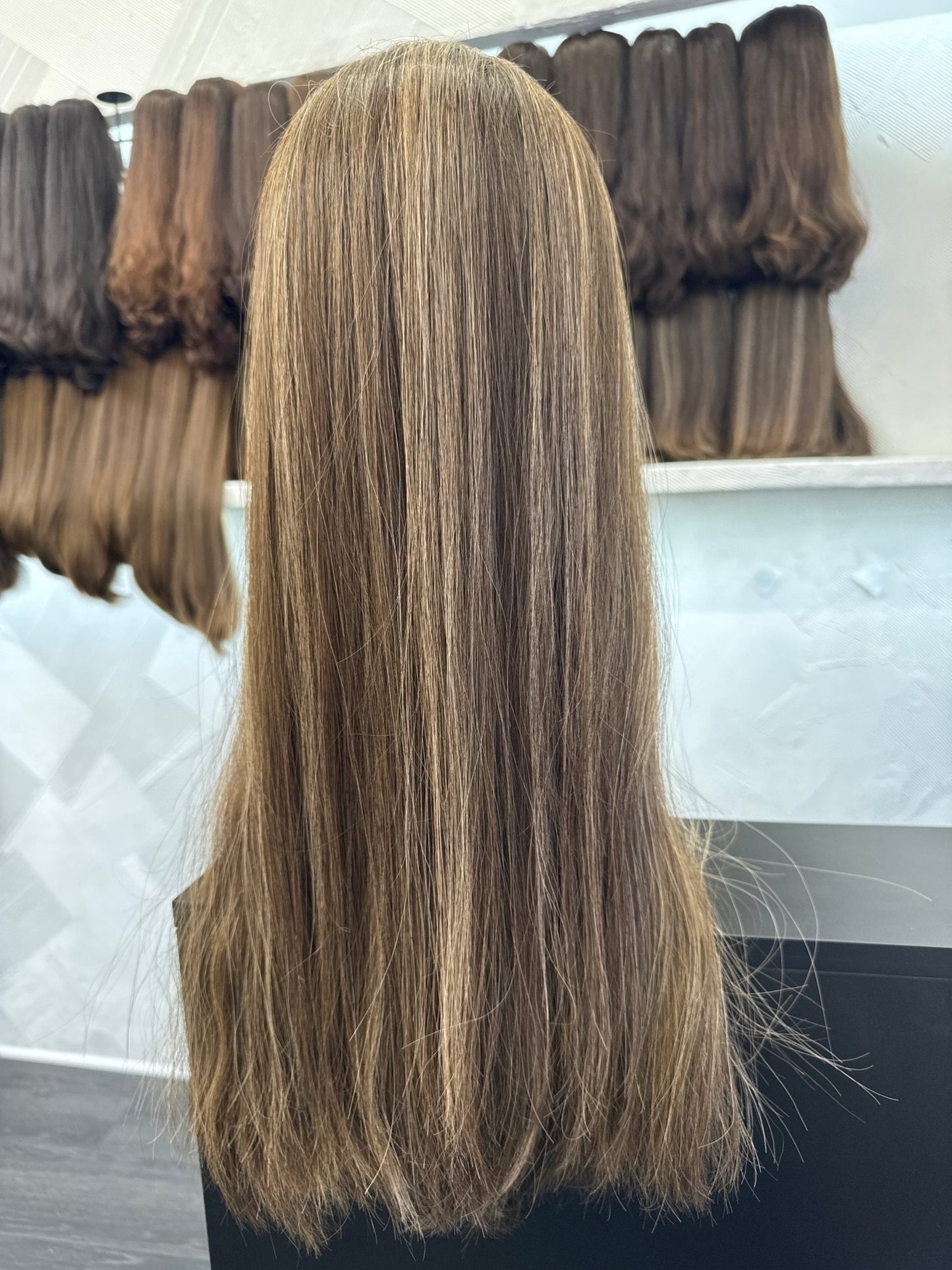 Brown & Bronde Multi-Tone Lace Top Wig, 23 Inch | Straight, Medium Cap Human Hair Lace Top Wig | Tallie Wigs Los Angeles