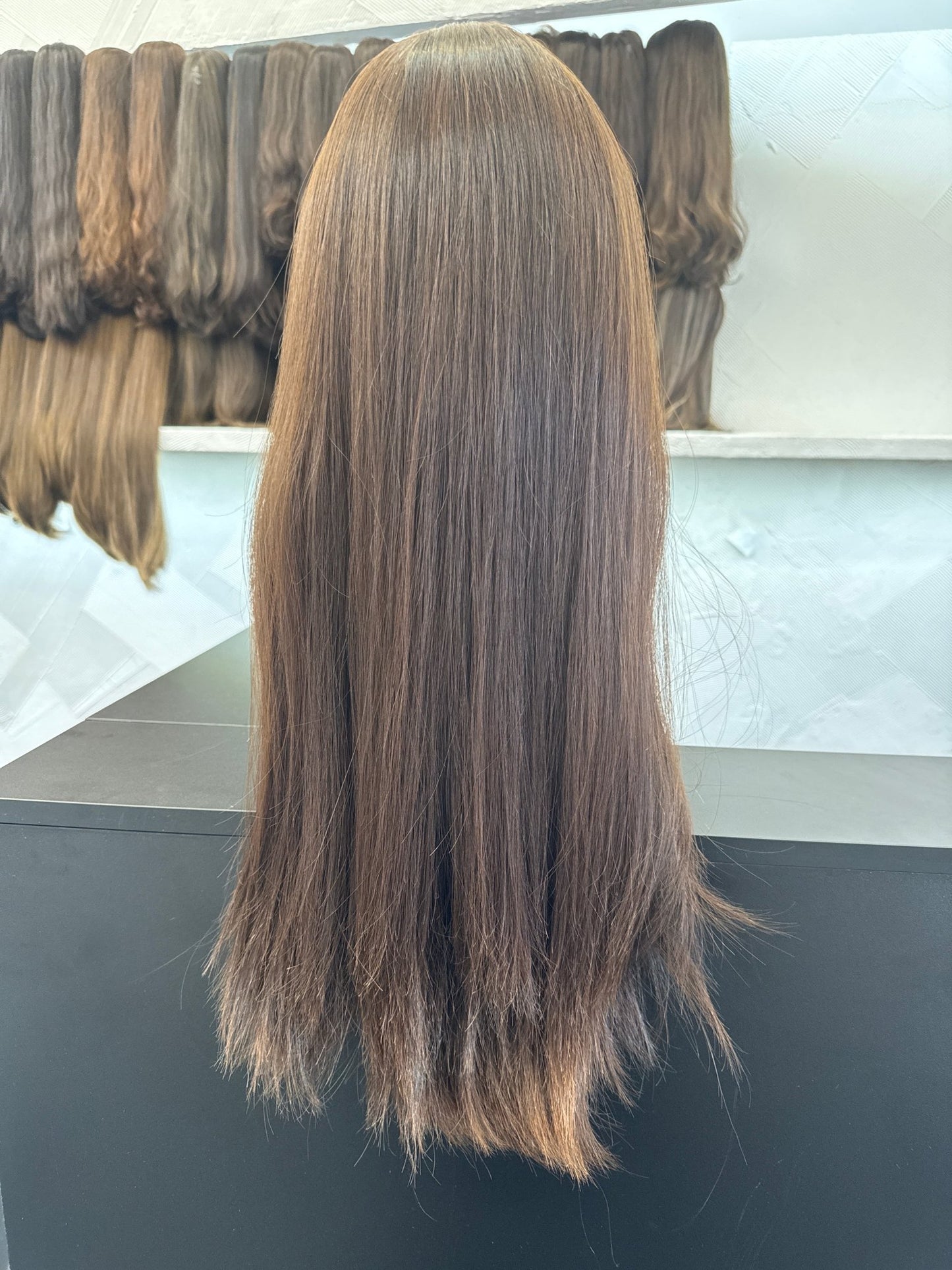 Medium Brown Silk Top Wig, 26 Inch | Straight, Medium Cap Human Hair Silk Top Wig | Tallie Wigs Los Angeles