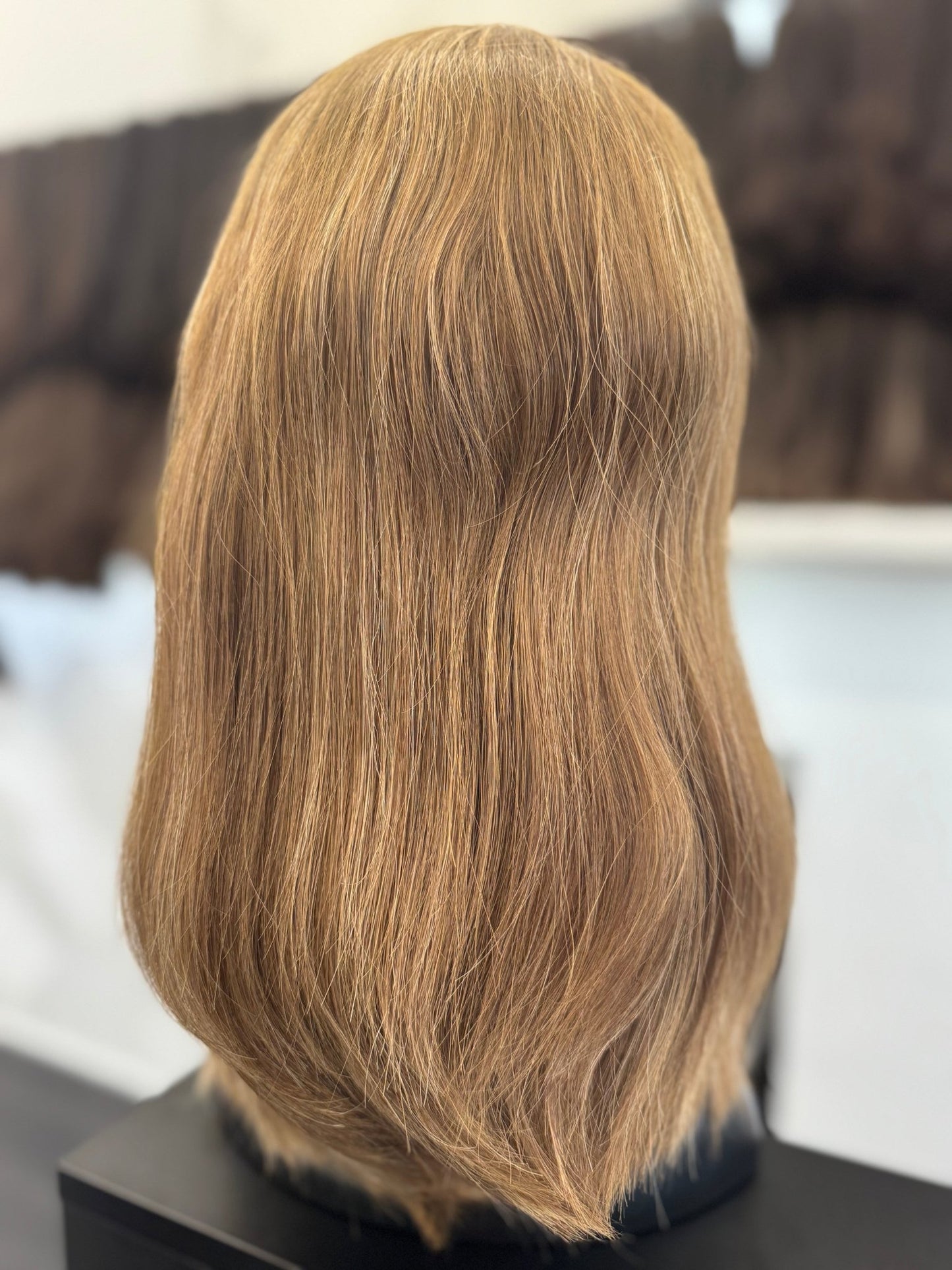 16 Inch Blonde Brown & Golden Blonde Lace Top Wig | Straight, Medium Cap Human Hair Lace Top Wig | Tallie Wigs Los Angeles