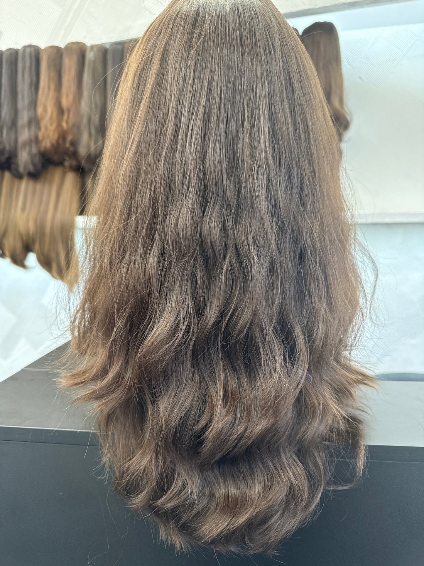 Dark Brown & Chestnut Brown Wavy Lace Top Wig, 17 Inch | Medium Cap Human Hair Lace Top Wig | Tallie Wigs Los Angeles