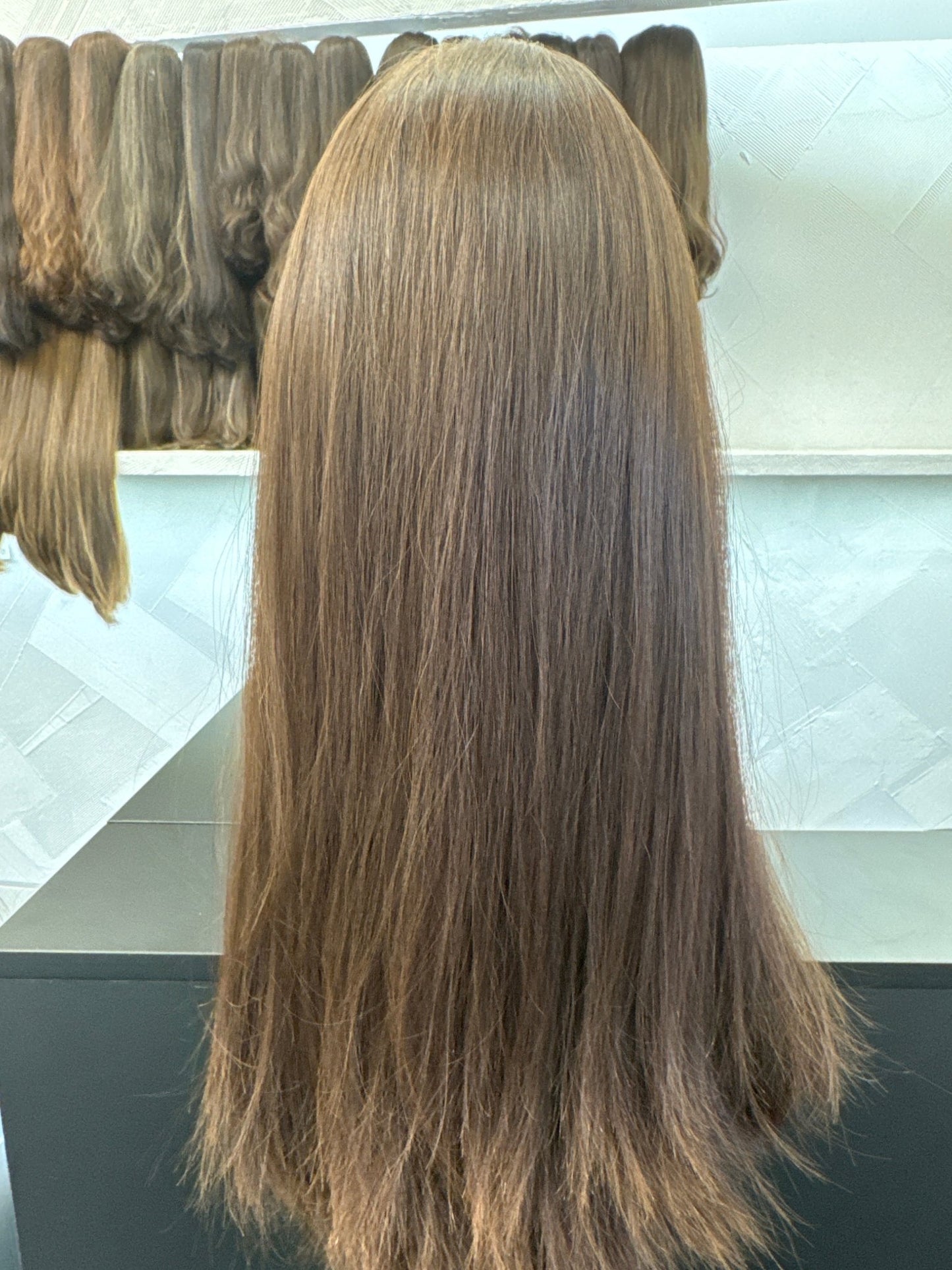 Chestnut Brown, Medium Blonde Brown & Light Brown Silk Top Wig, 27 Inch | Straight, Medium Cap Human Hair Silk Top Wig | Tallie Wigs Los Angeles