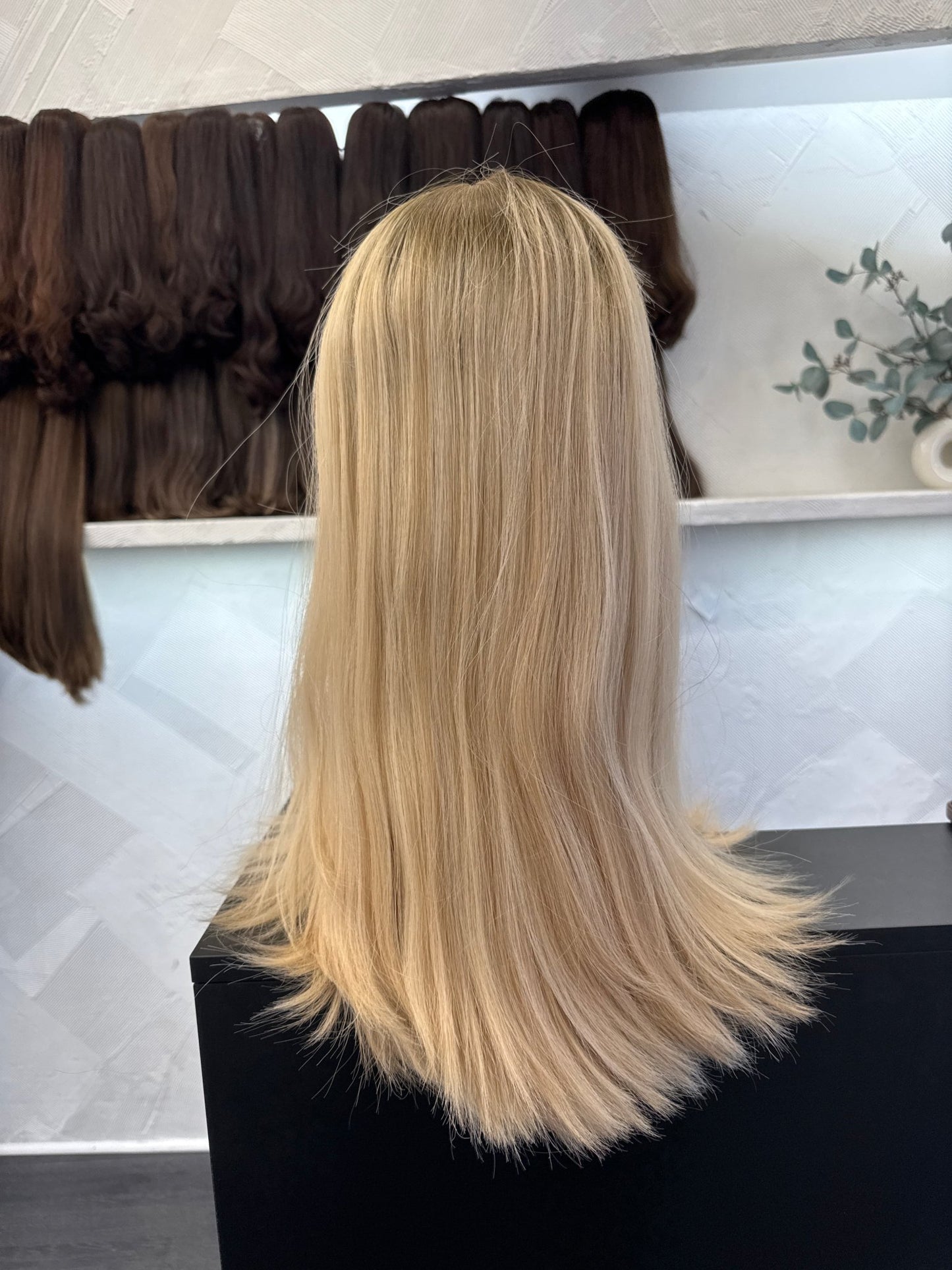 20" Human Hair Lace Top Wig | Butter Blonde + Platinum Blonde | Medium Cap | Straight Human Hair Lace Top Wig | Tallie Wigs Los Angeles