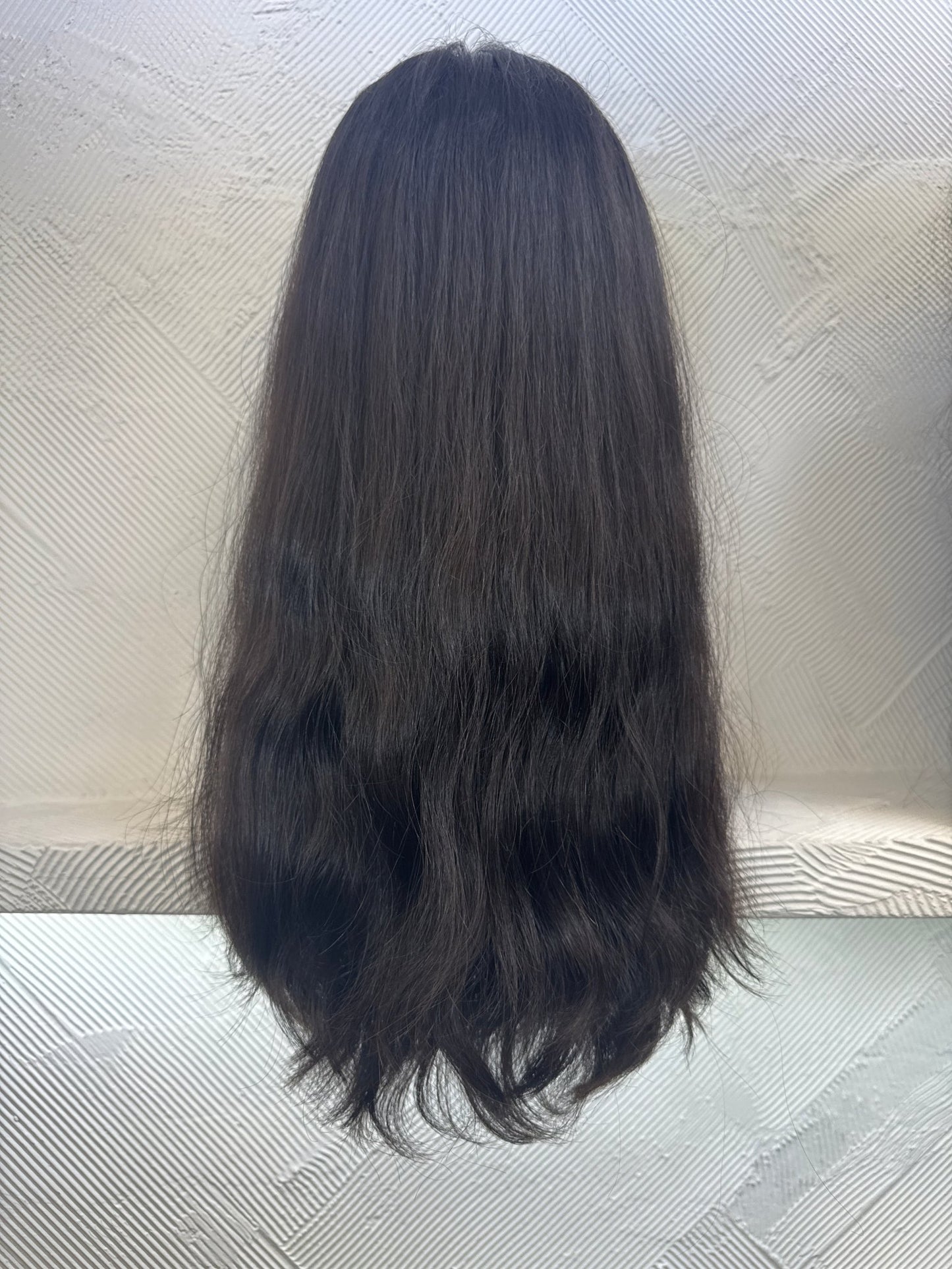 Dark Brown Lace Top Wig, 20 Inch | Wavy Human Hair | Medium Cap Human Hair Lace Top Wig | Tallie Wigs Los Angeles
