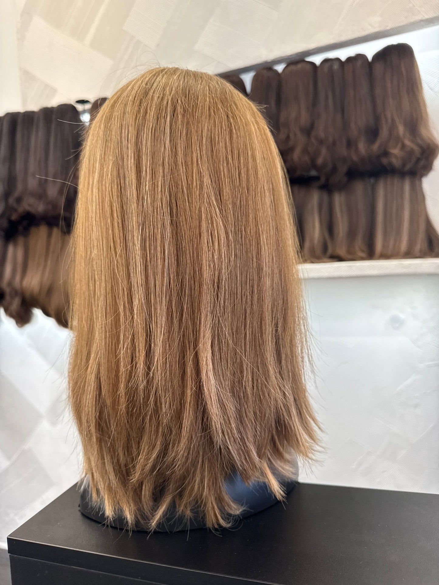 Blonde Brown & Golden Blonde Lace Top Wig, 16 Inch | Straight, Medium Cap Human Hair Lace Top Wig | Tallie Wigs Los Angeles