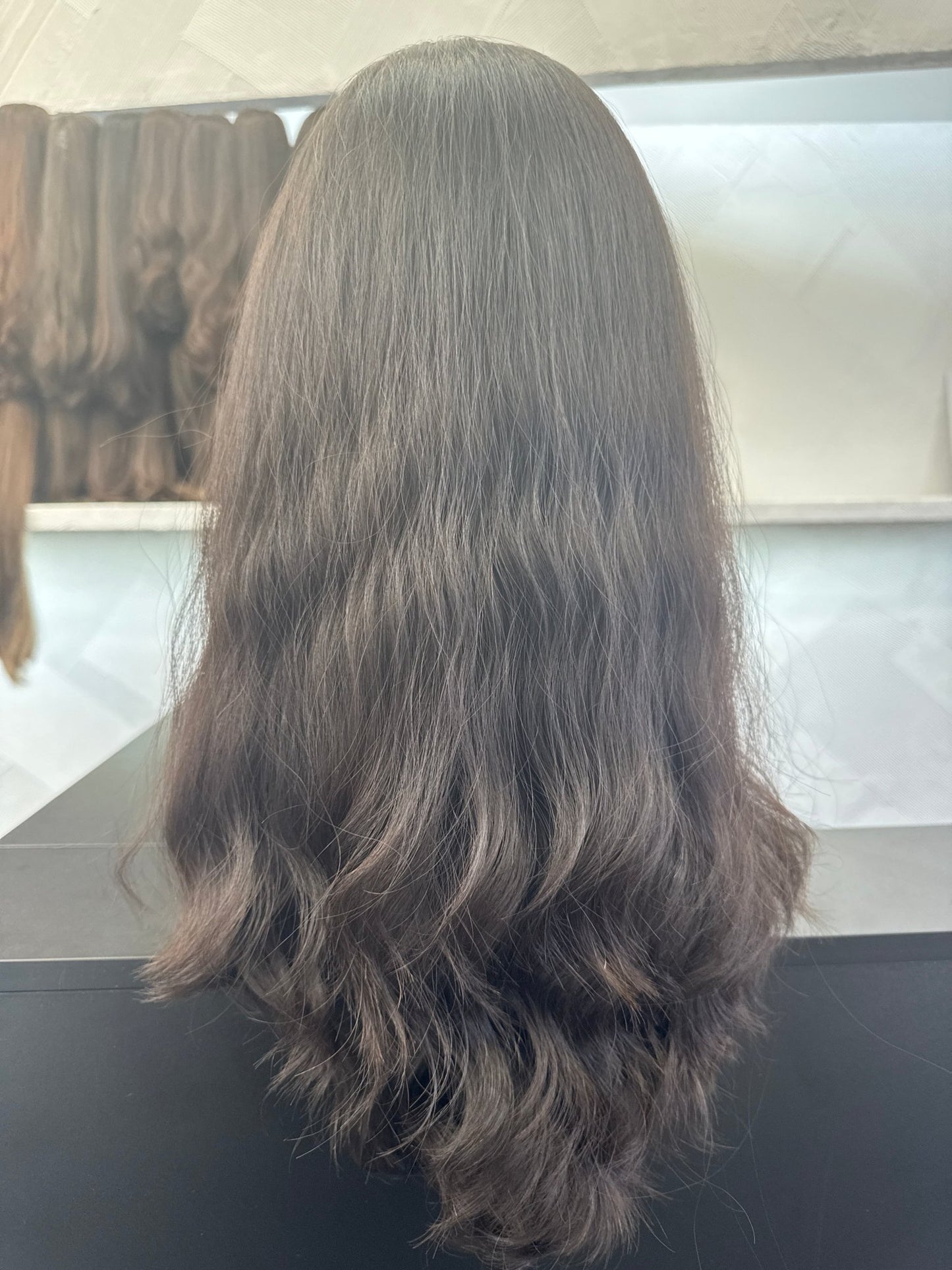 24" Human Hair Silk Top Wig | Dark Brown | Large Cap | Slightly Wavy Human Hair Silk Top Wig | Tallie Wigs Los Angeles