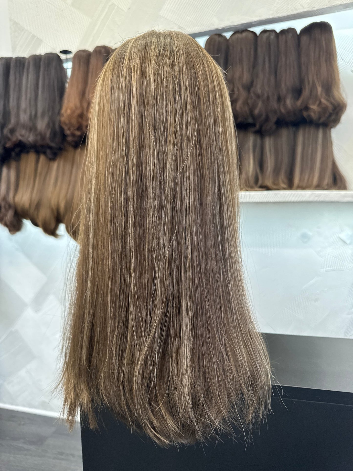 Brown & Bronde Multi-Tone Lace Top Wig, 20 Inch | Straight, Medium Cap Human Hair Lace Top Wig | Tallie Wigs Los Angeles