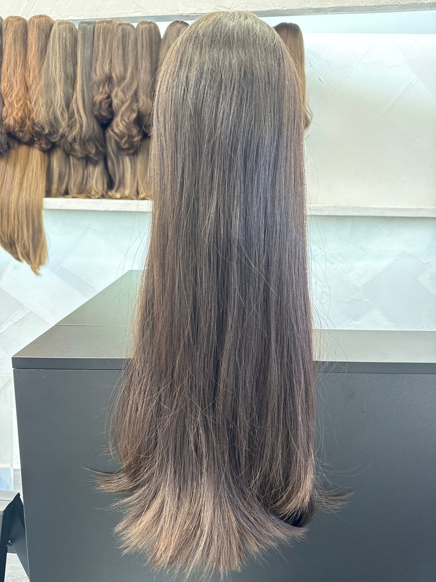 26" Human Hair Lace Top Wig | Dark Brown | Medium Cap | Straight Human Hair Lace Top Wig | Tallie Wigs Los Angeles