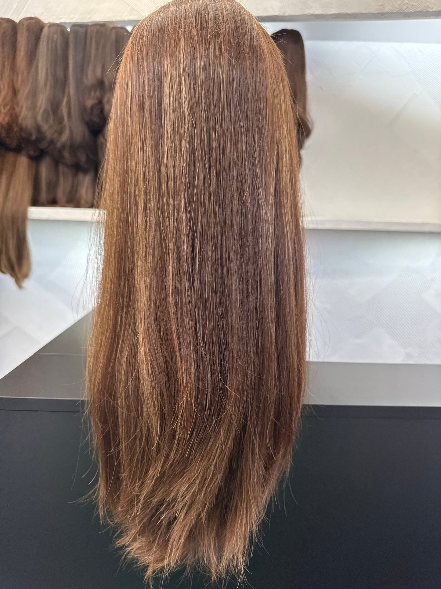 26" Human Hair Lace Top Wig | Medium Blonde Brown + Light Brown | Medium Cap | Straight Human Hair Lace Top Wig | Tallie Wigs Los Angeles