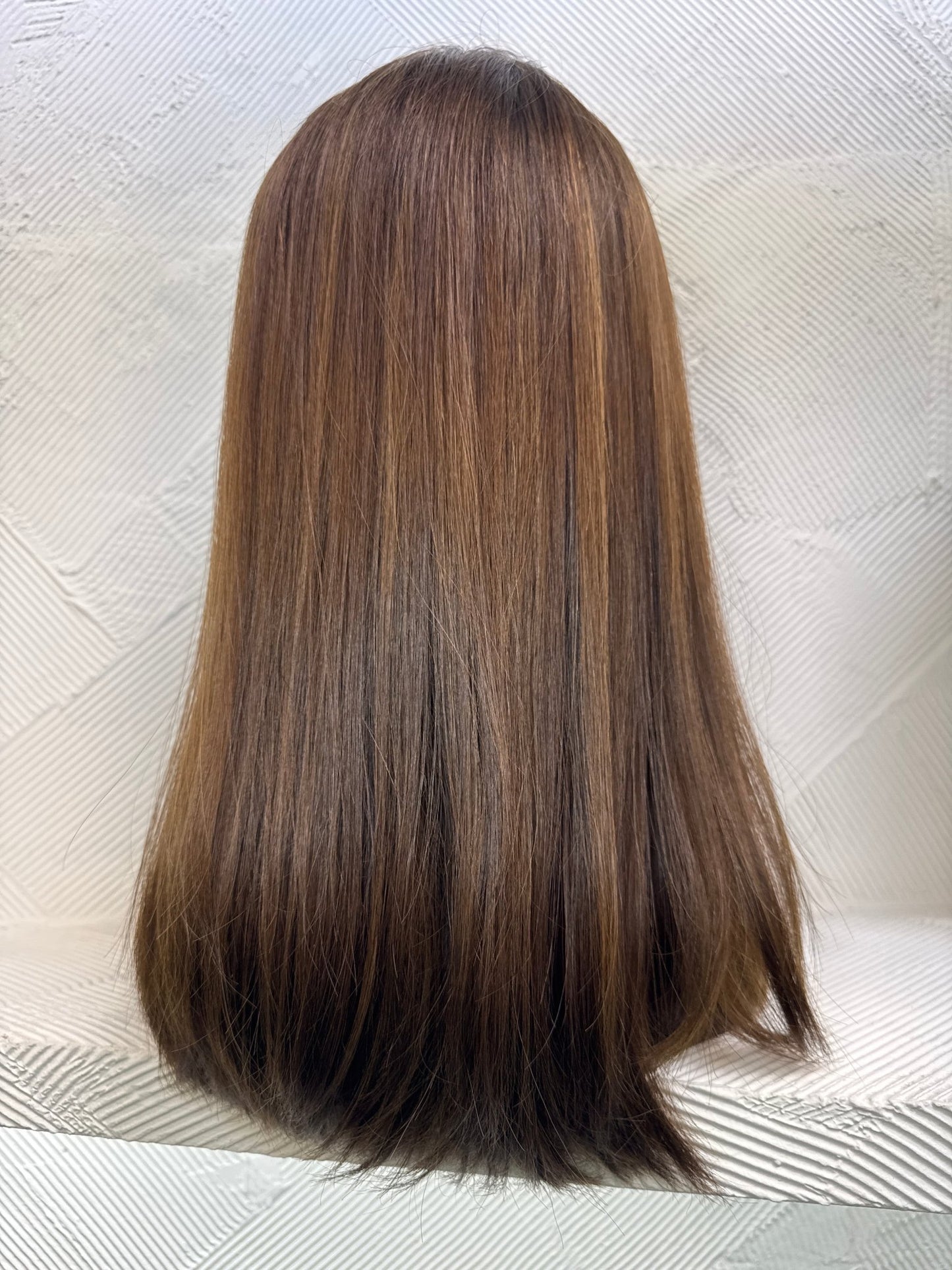 18" Human Hair Lace Top Wig | Chestnut Brown + Light Brown | Medium Cap | Straight Human Hair Lace Top Wig | Tallie Wigs Los Angeles