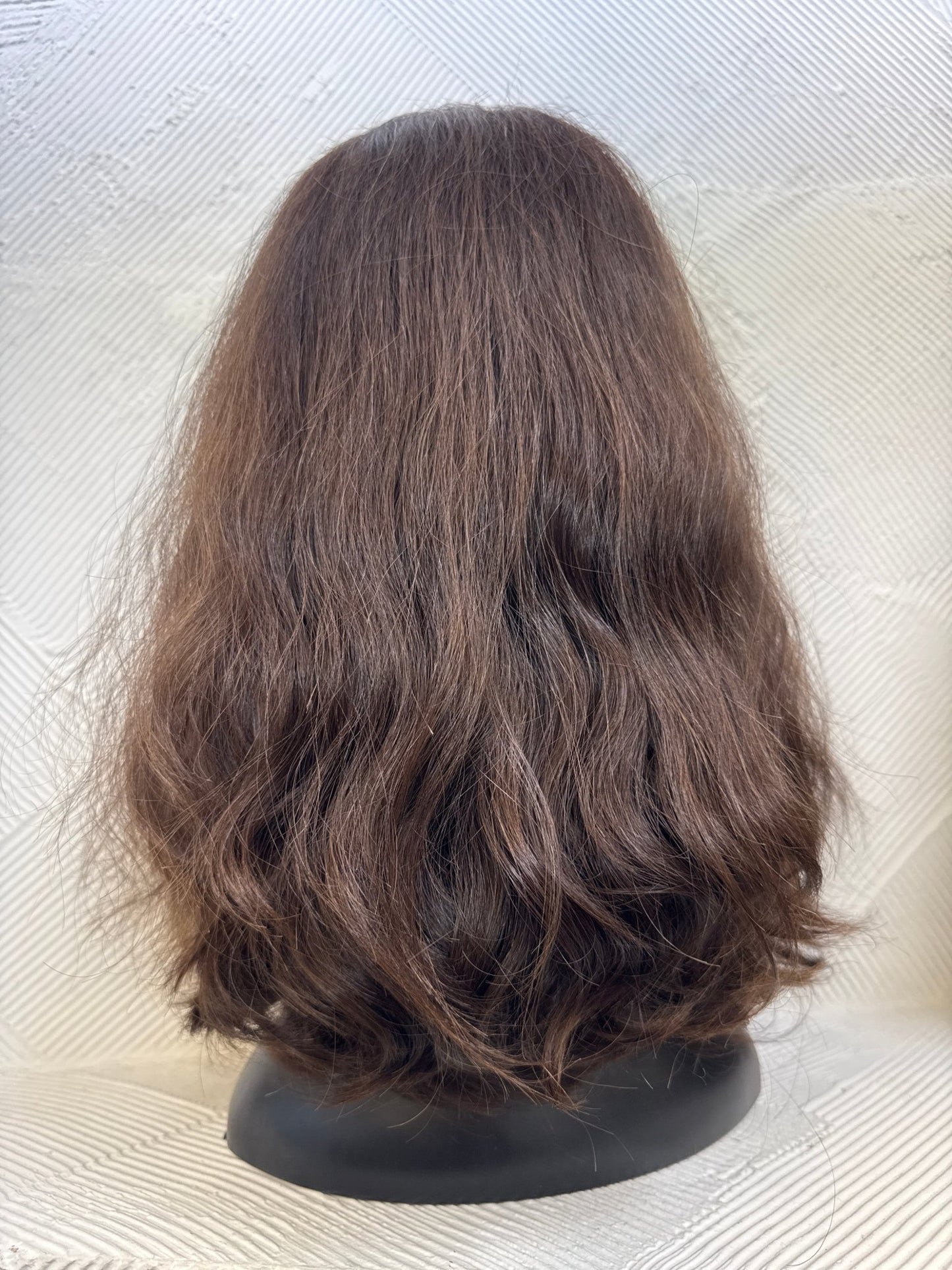 16" Human Hair Lace Top Wig | Dark Brown + Chestnut Brown | Medium Cap | Wavy Human Hair Lace Top Wig | Tallie Wigs Los Angeles