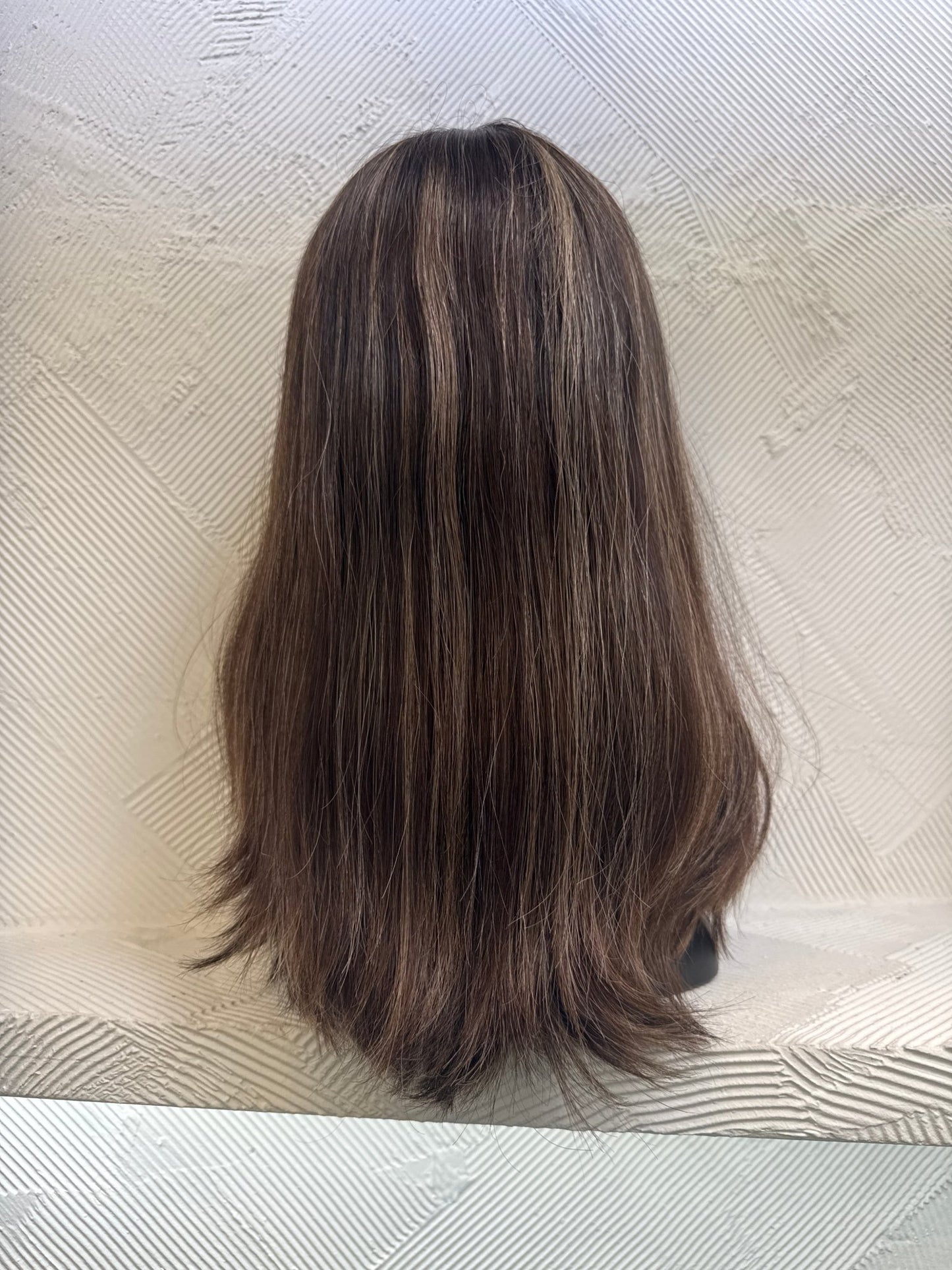 18" Human Hair Lace Top Wig | Dark Brown + Chestnut Brown + Golden Blonde | Medium Cap | Straight Human Hair Lace Top Wig | Tallie Wigs Los Angeles