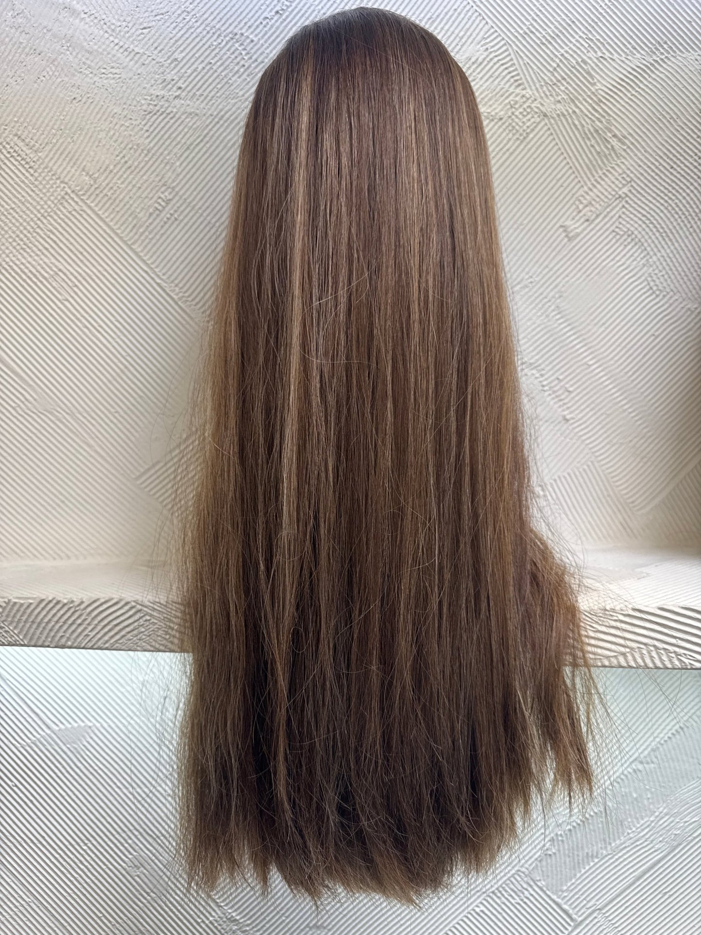 24" Human Hair Lace Top Wig | Chestnut Brown + Light Brown + Light Ash Blonde | Large Cap | Straight Human Hair Lace Top Wig | Tallie Wigs Los Angeles