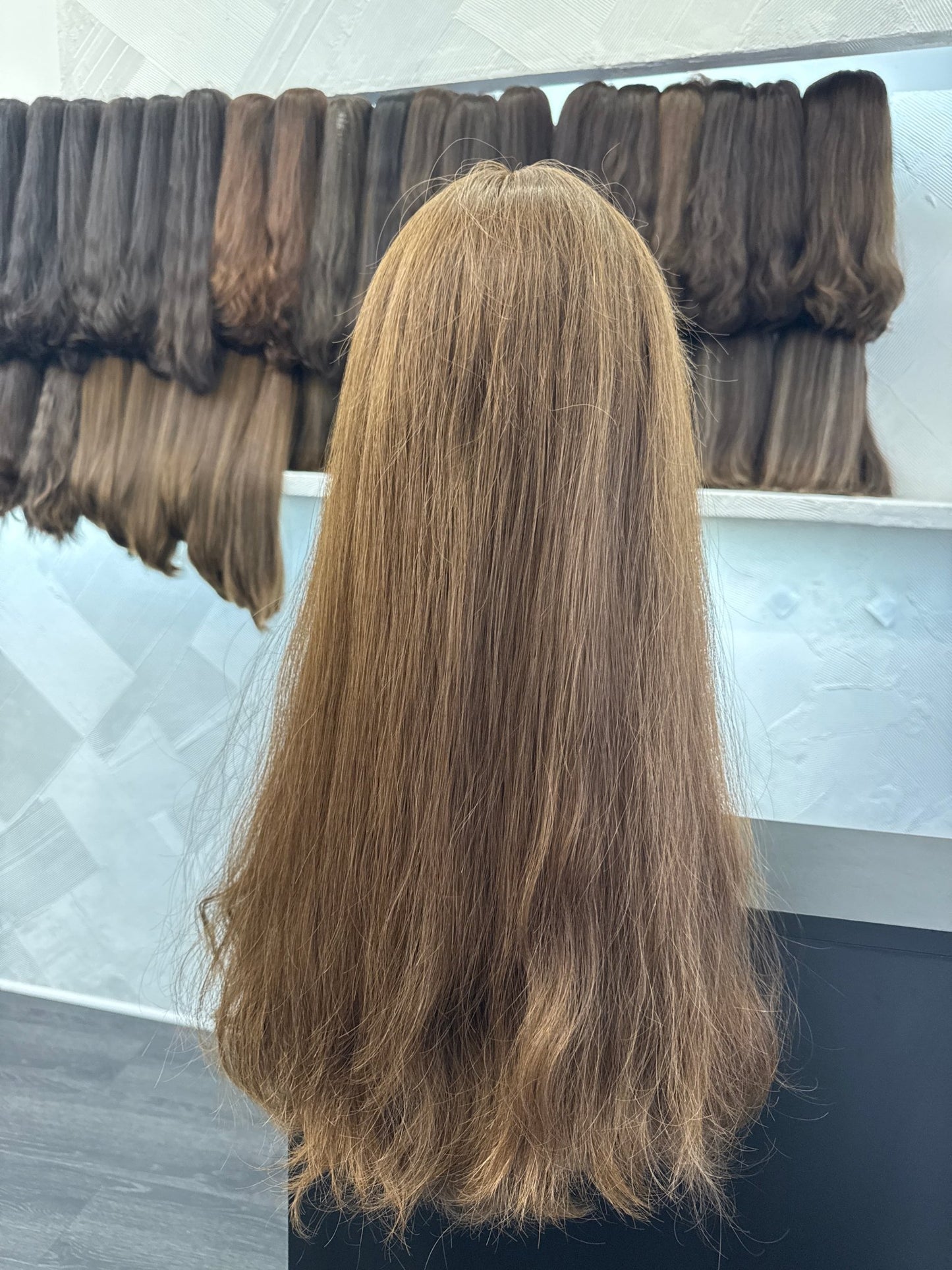 24" Human Hair Lace Top Wig | Medium Blonde Brown + Light Brown | Medium Cap | Straight Human Hair Lace Top Wig | Tallie Wigs Los Angeles