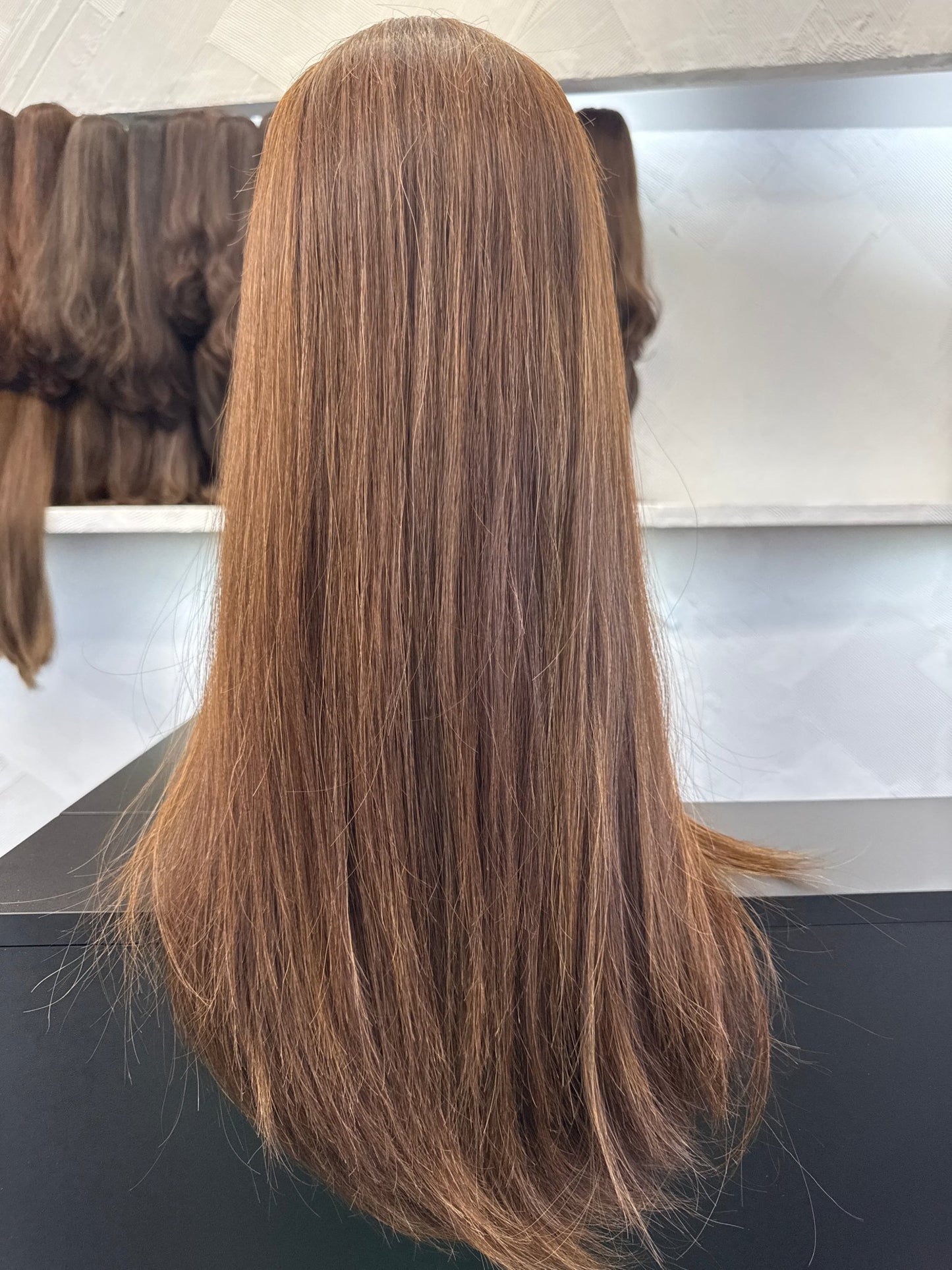 26" Human Hair Lace Top Wig | Medium Brown + Light Brown | Medium Cap | Straight Human Hair Lace Top Wig | Tallie Wigs Los Angeles