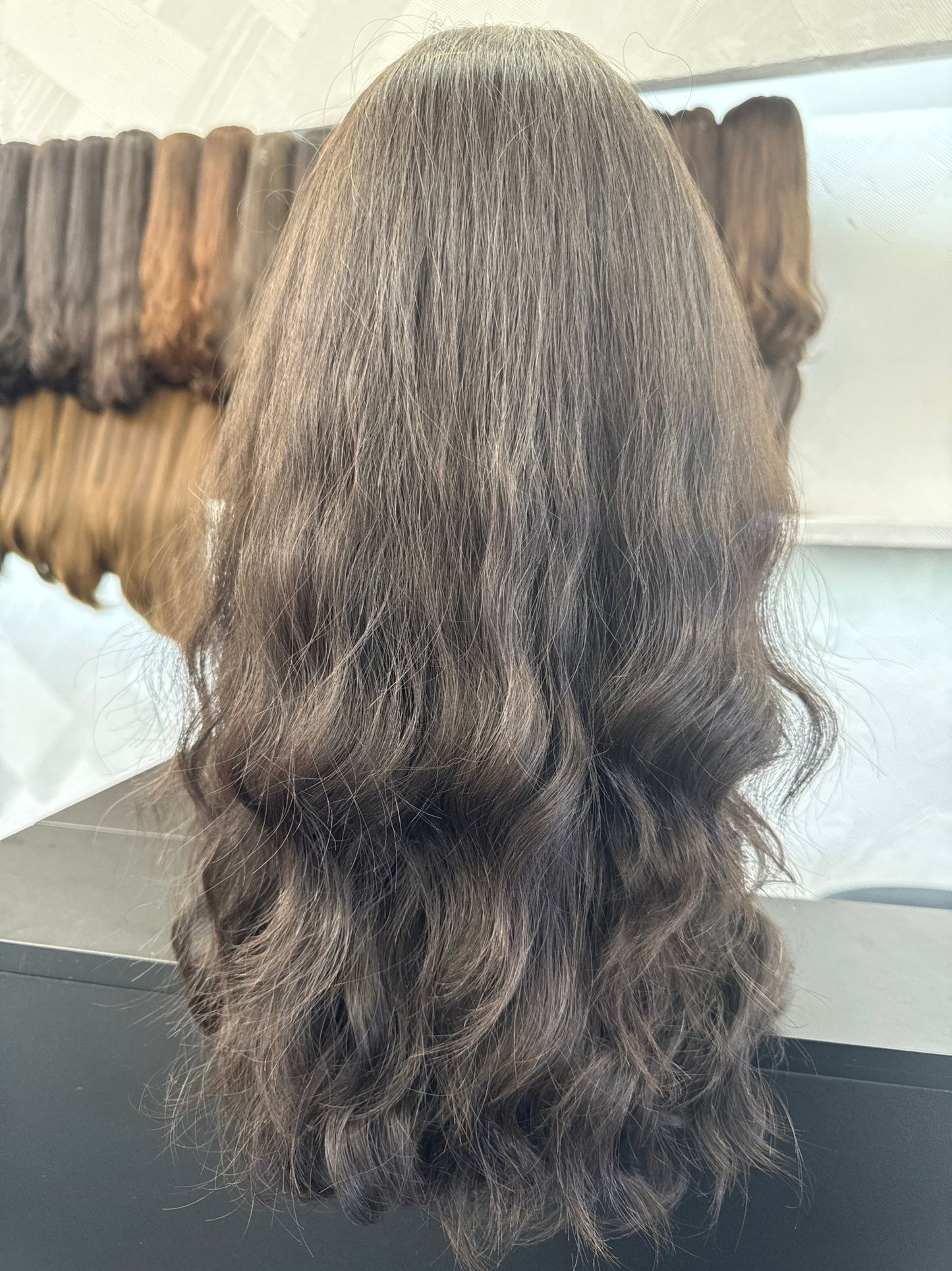 22" Human Hair Silk Top Wig | Dark Brown | Large Cap | Wavy Human Hair Silk Top Wig | Tallie Wigs Los Angeles