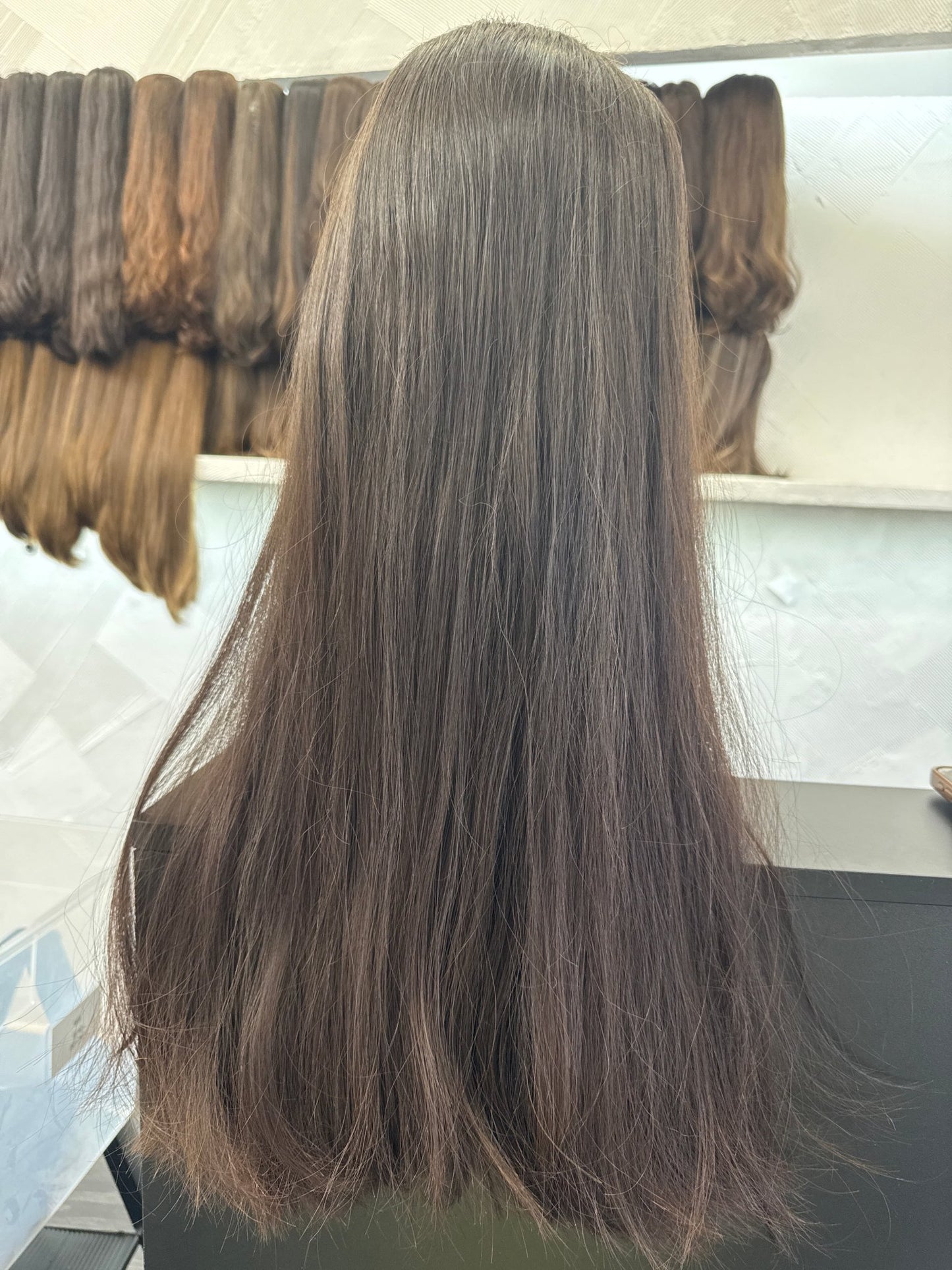 24 Inch Dark Brown Human Hair Hat Fall | Straight, Medium Cap Human Hair Hat Fall Wig | Tallie Wigs Los Angeles