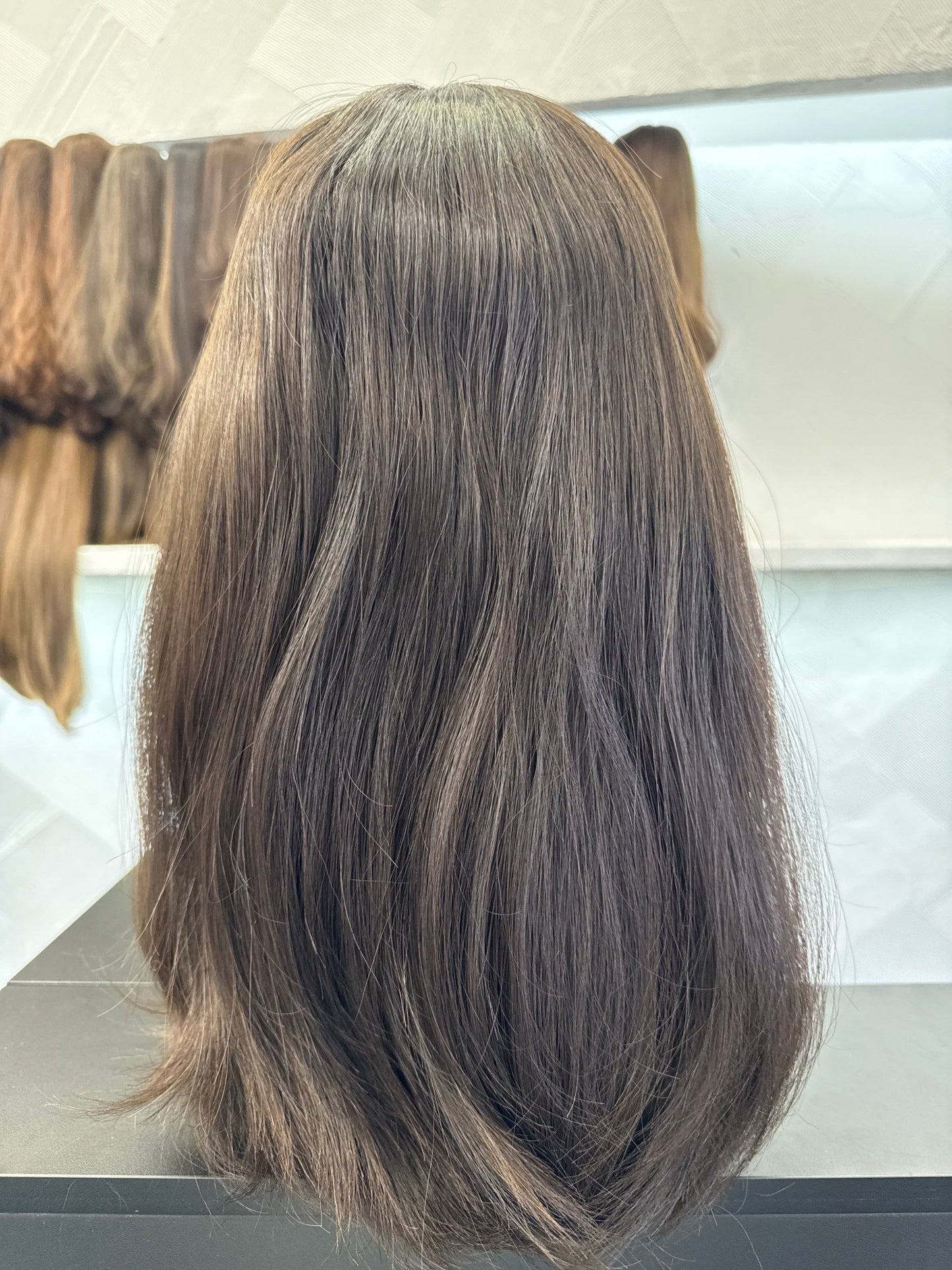 18" Human Hair Lace Top Wig | Medium Brown | Medium Cap | Slightly Wavy Human Hair Lace Top Wig | Tallie Wigs Los Angeles
