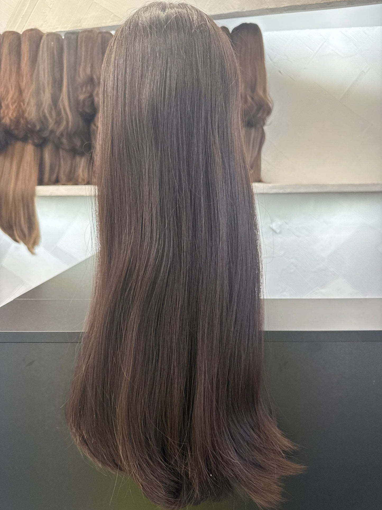 26" Human Hair Lace Top Wig | Dark Brown | Medium Cap | Straight Human Hair Lace Top Wig | Tallie Wigs Los Angeles