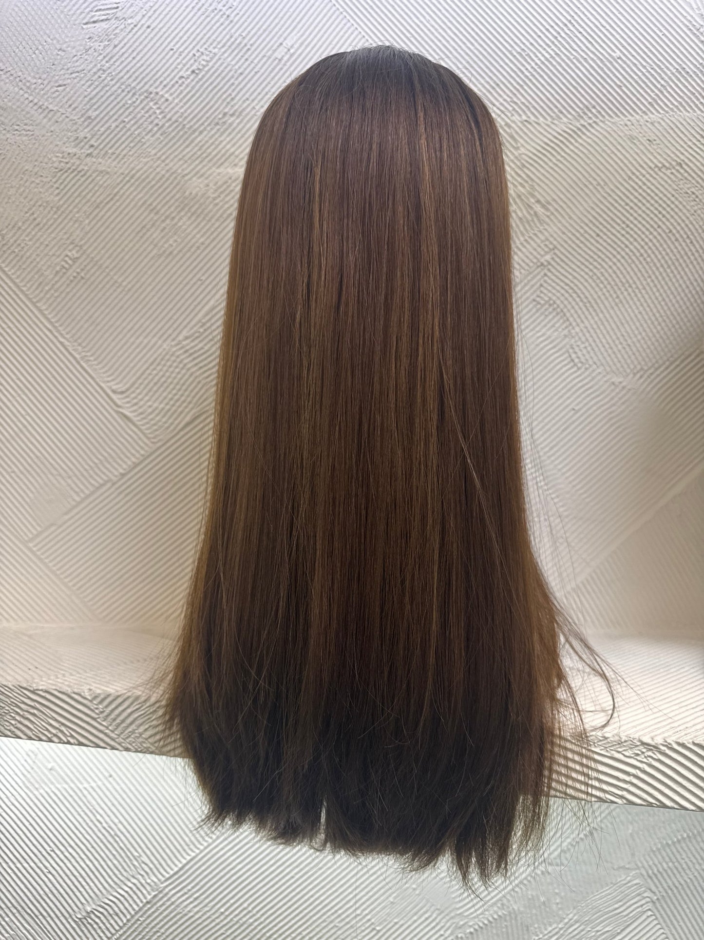 20" Human Hair Lace Top Wig | Chestnut Brown + Light Brown | Medium Cap | Straight Human Hair Lace Top Wig | Tallie Wigs Los Angeles