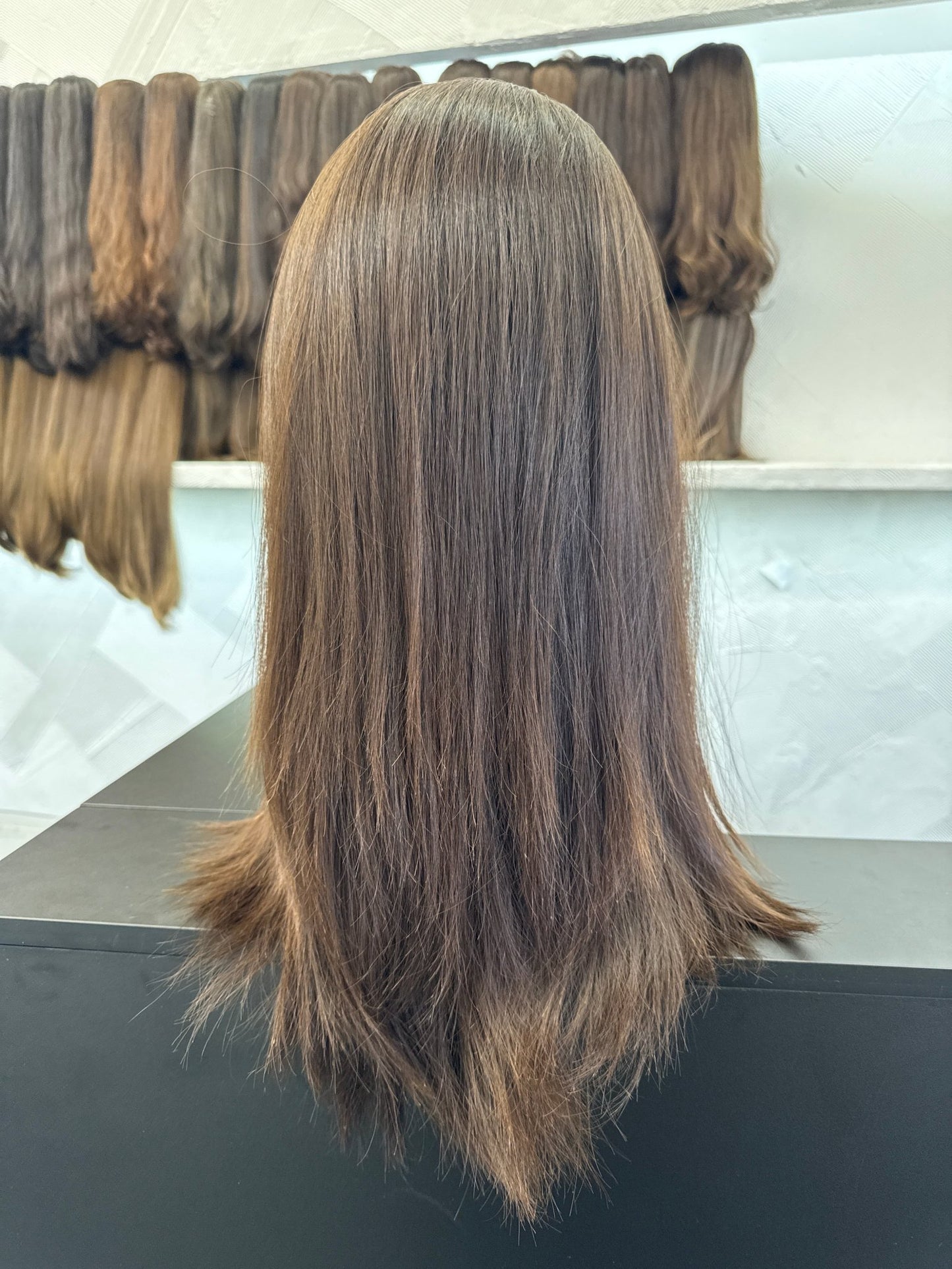 24" Human Hair Silk Top Wig | Chestnut Brown | Medium Cap | Straight Human Hair Silk Top Wig | Tallie Wigs Los Angeles