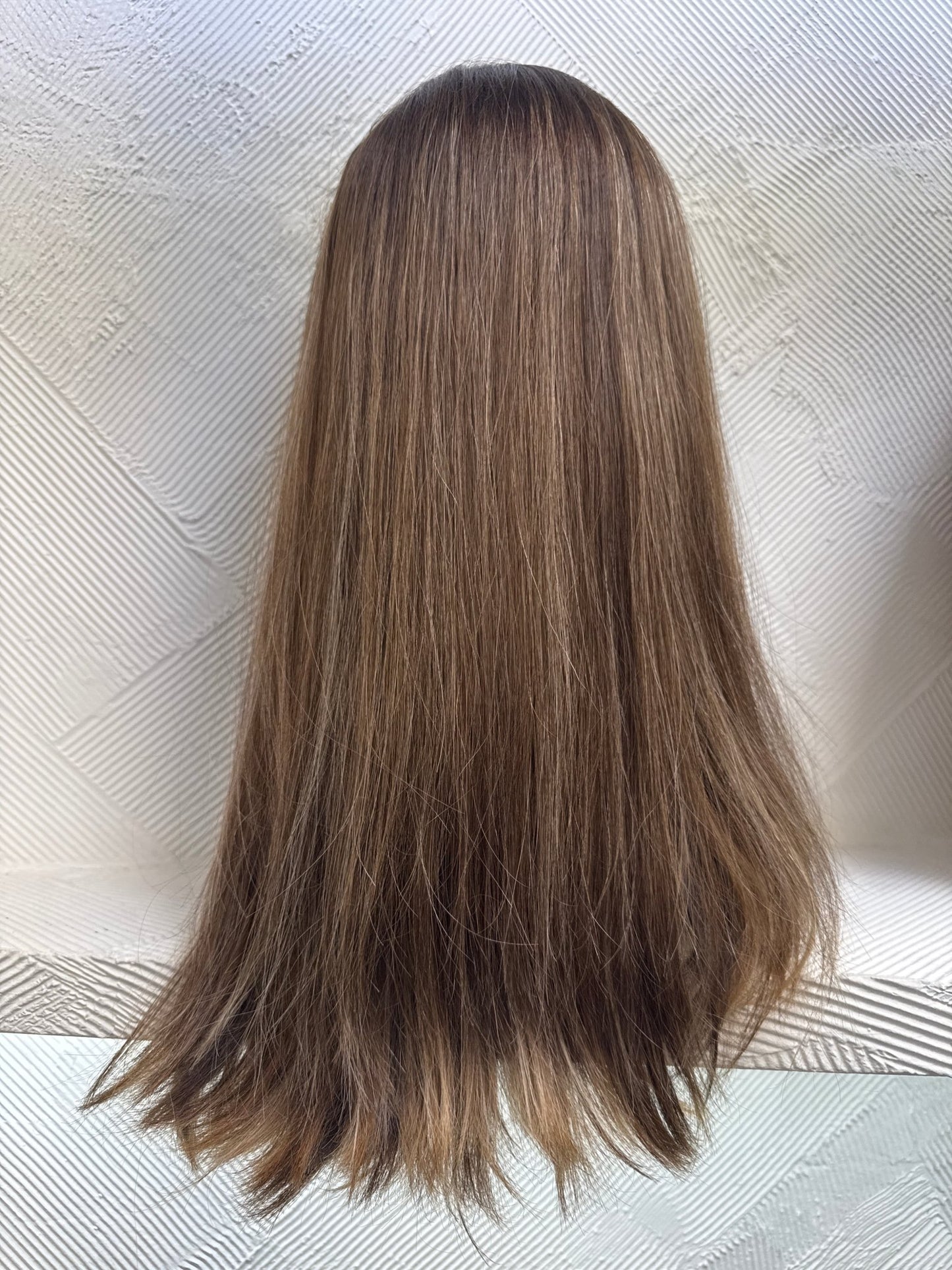 20" Human Hair Lace Top Wig | Chestnut Brown + Light Brown + Light Ash Blonde | Large Cap | Straight Human Hair Lace Top Wig | Tallie Wigs Los Angeles