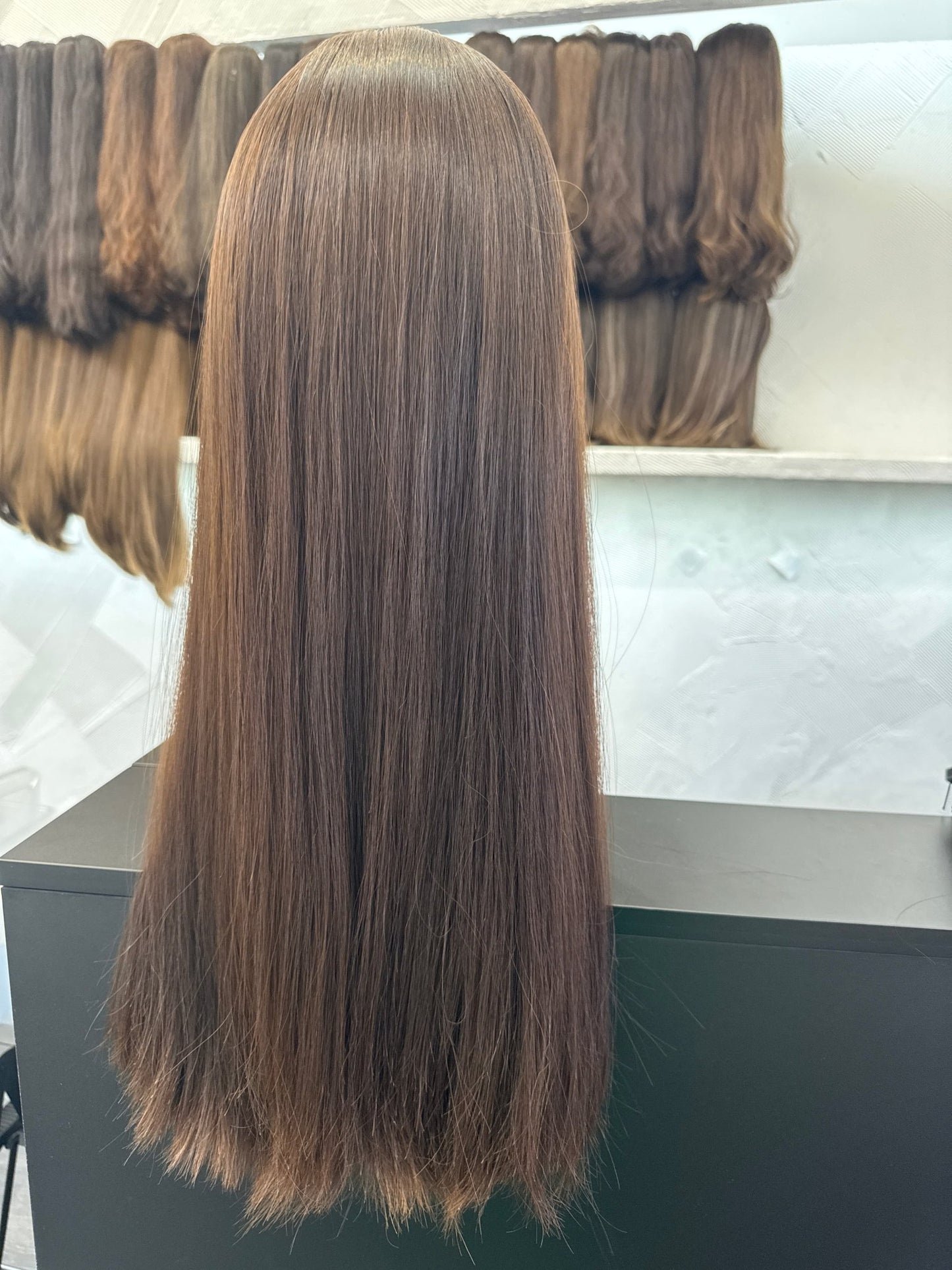 22" Human Hair Silk Top Wig | Medium Blonde Brown | Large Cap | Straight Human Hair Silk Top Wig | Tallie Wigs Los Angeles