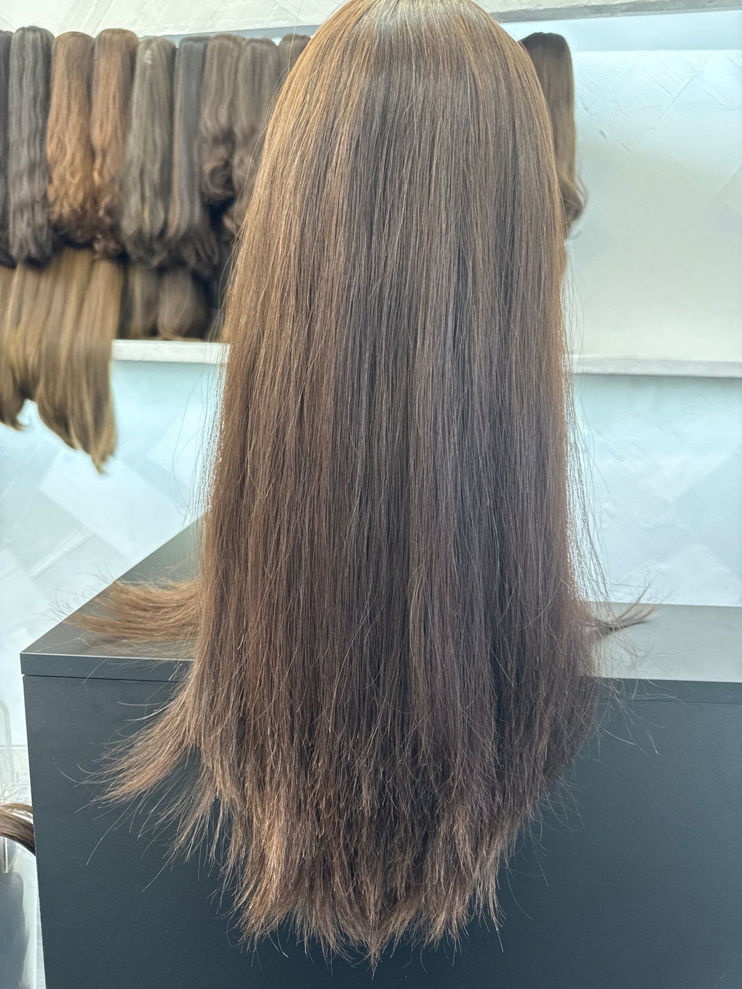 24" Human Hair Silk Top Wig | Chestnut Brown | Large Cap | Straight Human Hair Silk Top Wig | Tallie Wigs Los Angeles