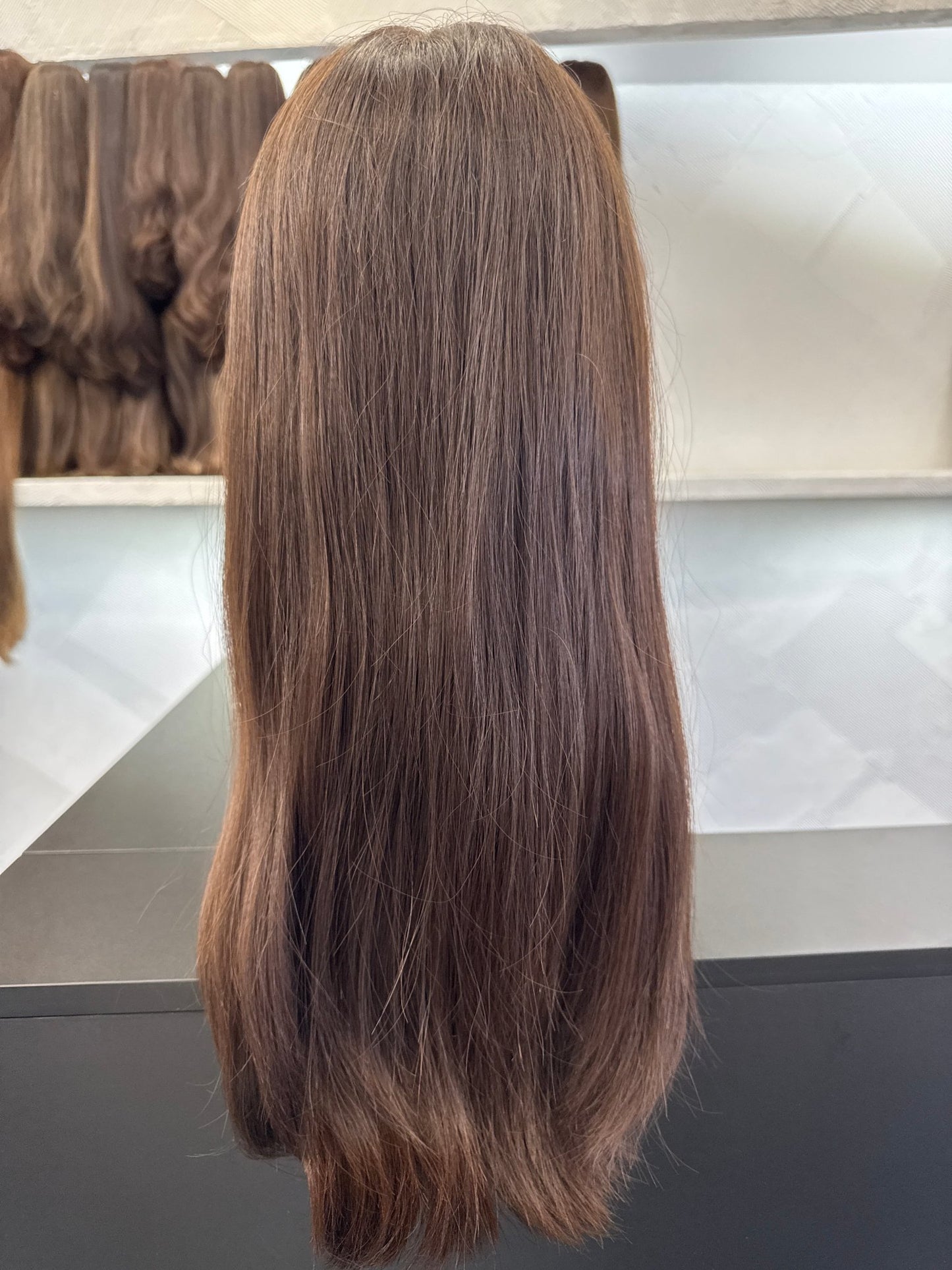 20" Human Hair Lace Top Wig | Medium Brown | Medium Cap | Straight Human Hair Lace Top Wig | Tallie Wigs Los Angeles