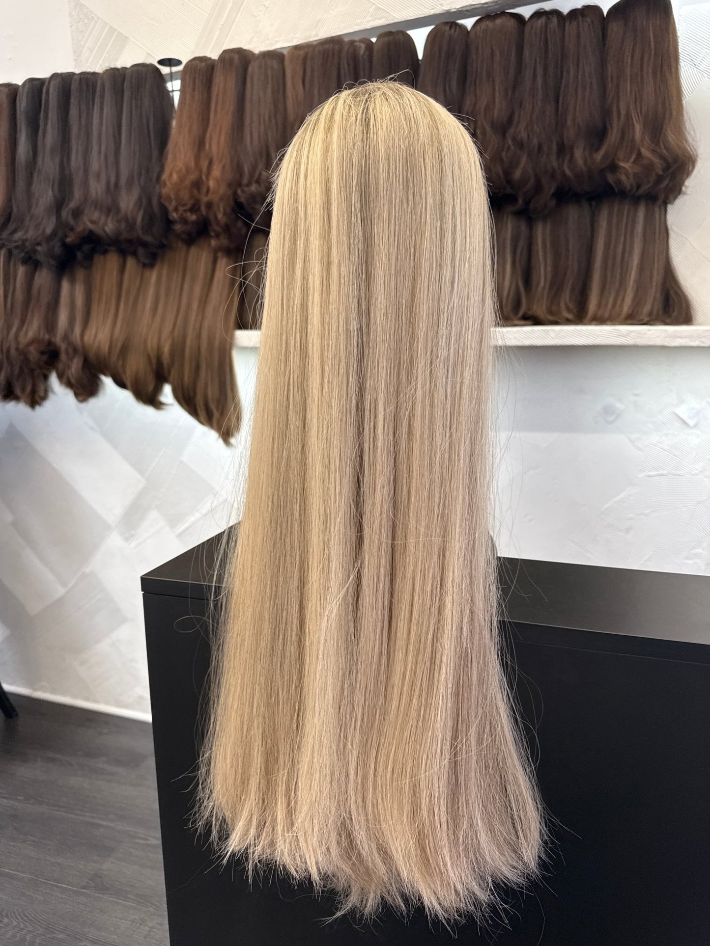 27" Human Hair Lace Top Wig | Tallie's Custom Blonde Blend | Medium Cap | Straight Human Hair Lace Top Wig | Tallie Wigs Los Angeles