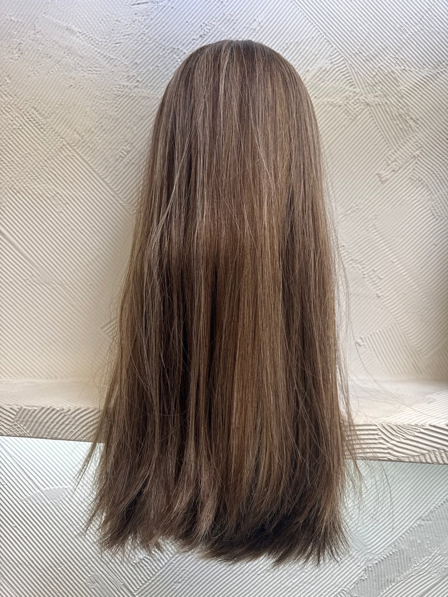 23" Human Hair Lace Top Wig | Chestnut Brown + Light Golden Brown + Butter Blonde | Medium Cap | Straight Human Hair Lace Top Wig | Tallie Wigs Los Angeles