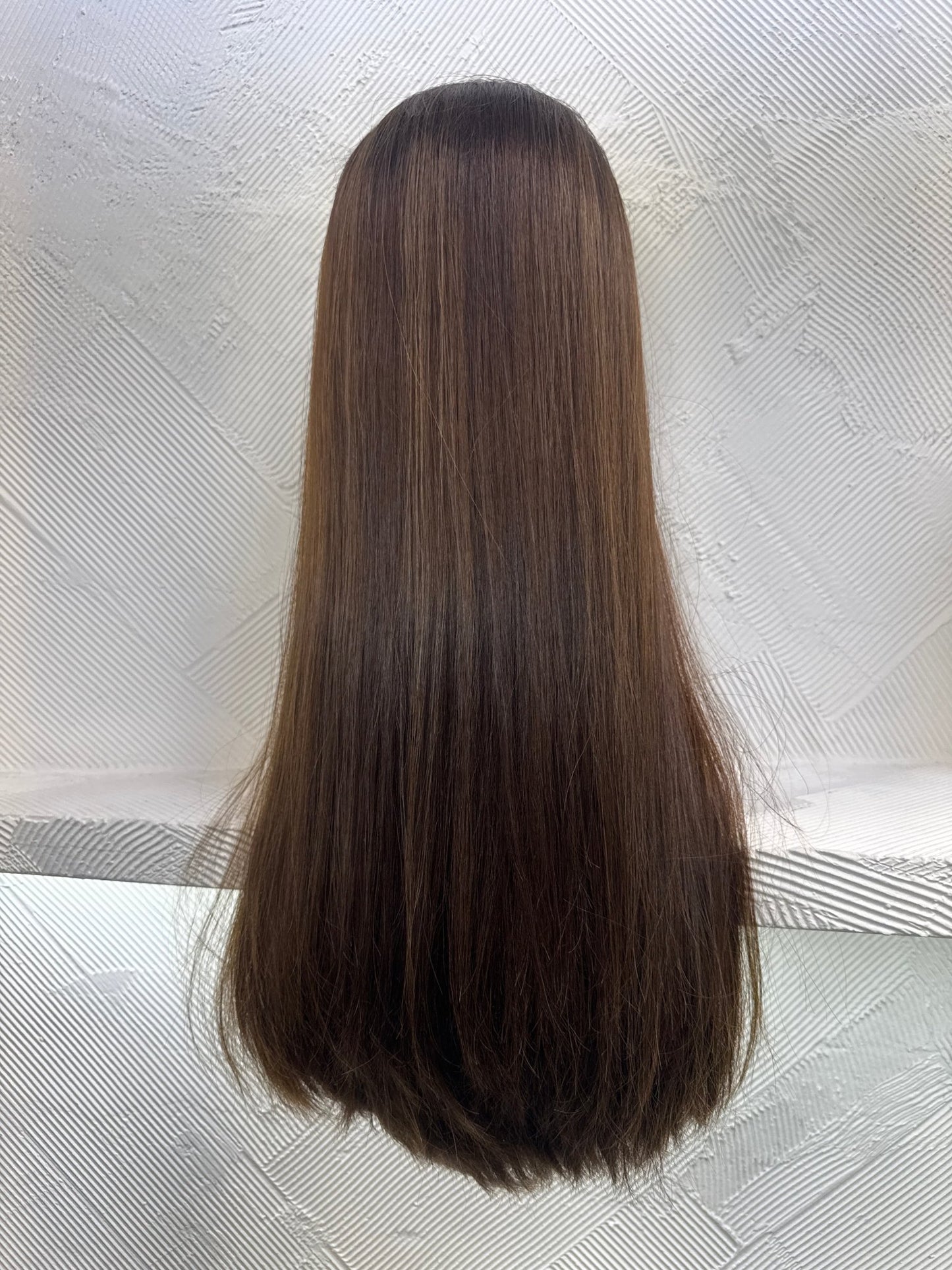24" Human Hair Lace Top Wig | Chestnut Brown + Light Brown | Medium Cap | Straight Human Hair Lace Top Wig | Tallie Wigs Los Angeles