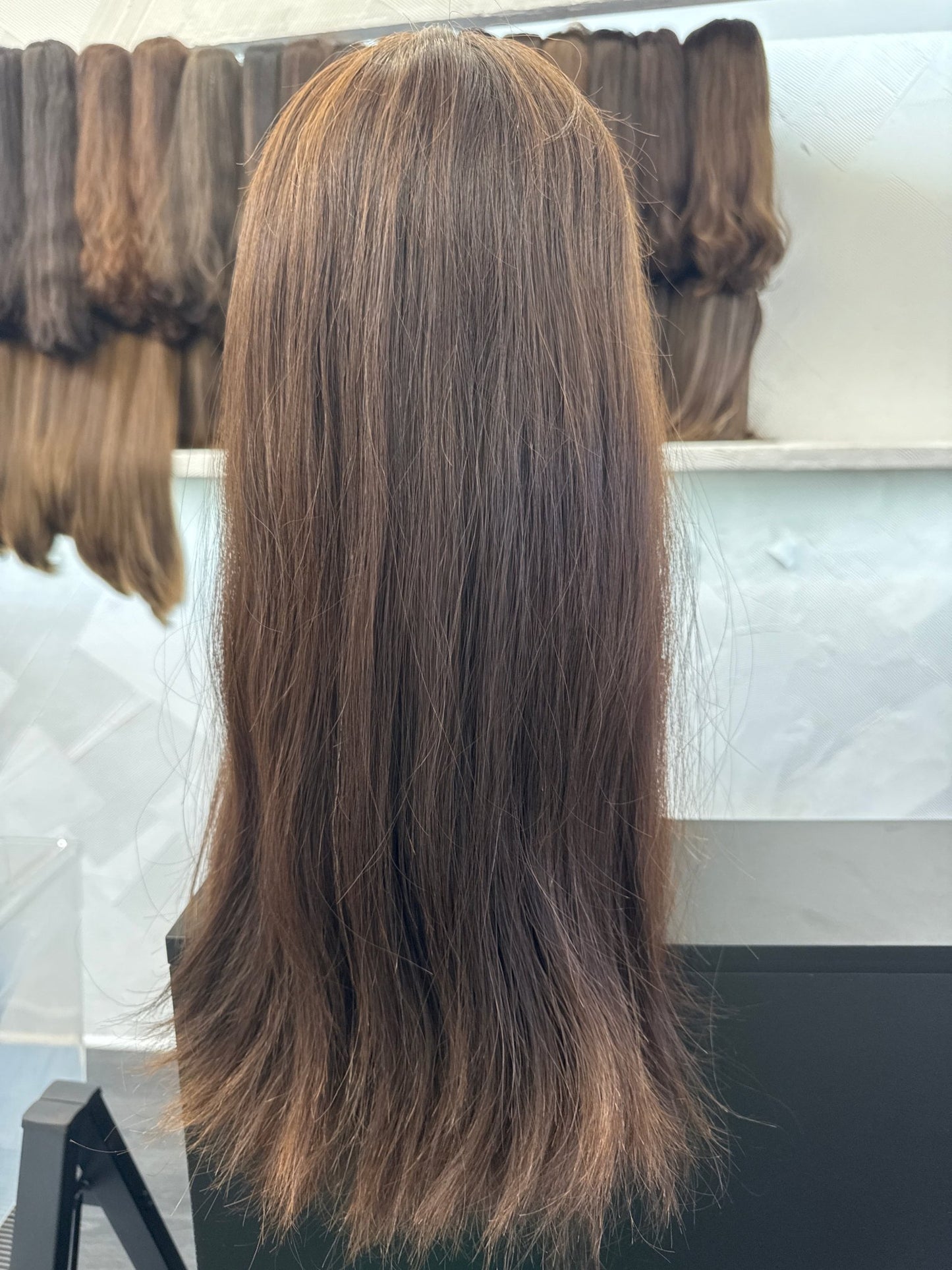 22" Human Hair Lace Top Wig | Chestnut Brown | Medium Cap | Straight Human Hair Lace Top Wig | Tallie Wigs Los Angeles