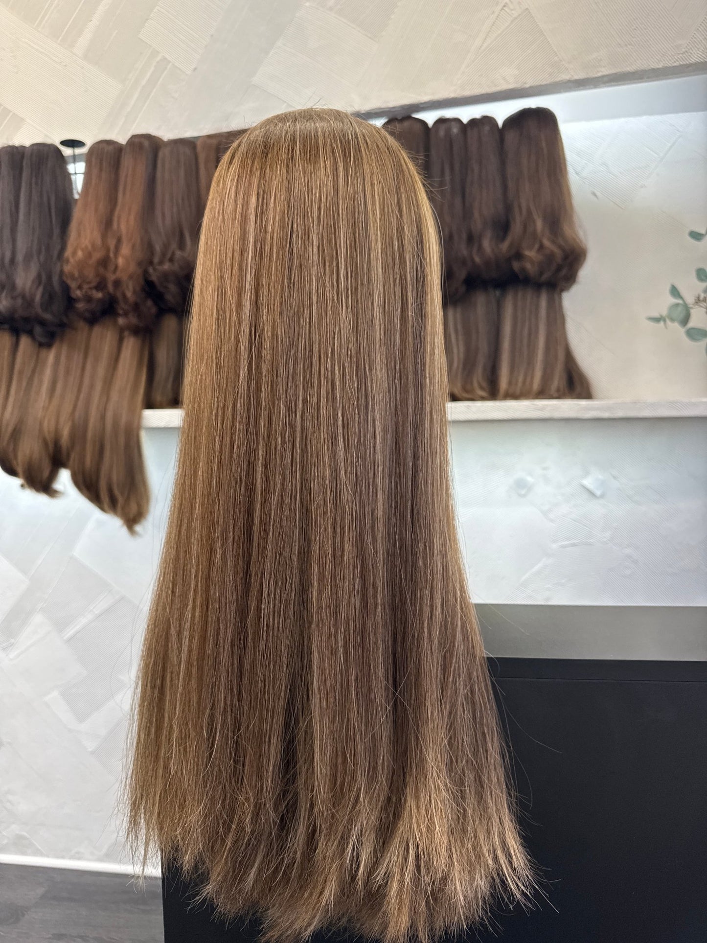 Warm Chestnut to Ash Blonde Lace Top Wig, 24 Inch | Straight, Large Cap Human Hair Lace Top Wig | Tallie Wigs Los Angeles