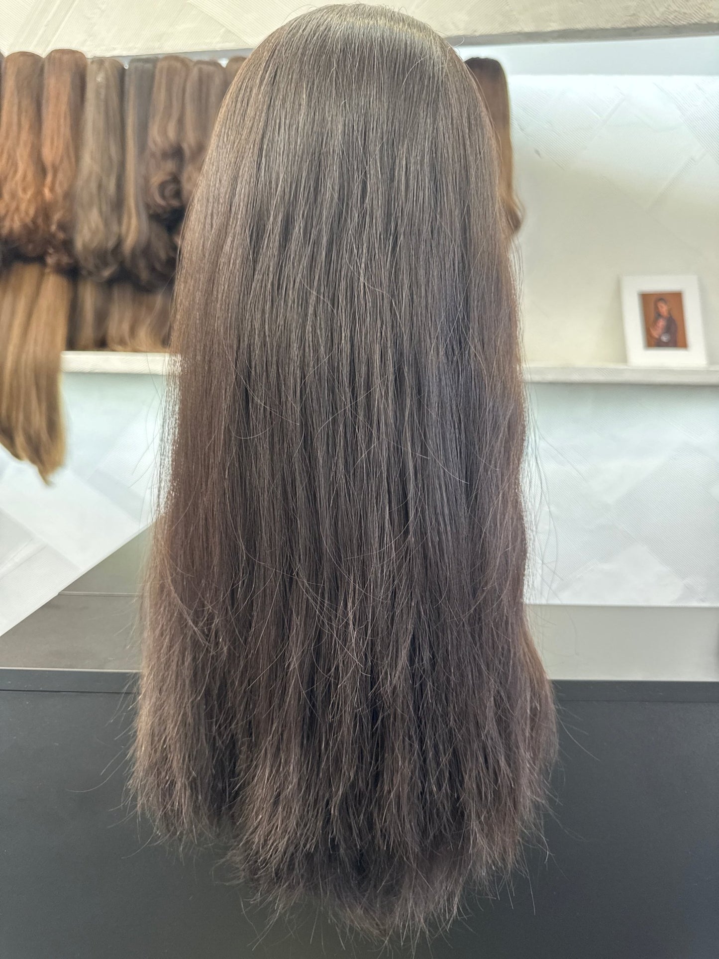 26" Human Hair Hat Fall Wig | Dark Brown | Large Cap | Straight Human Hair Hat Fall Wig | Tallie Wigs Los Angeles