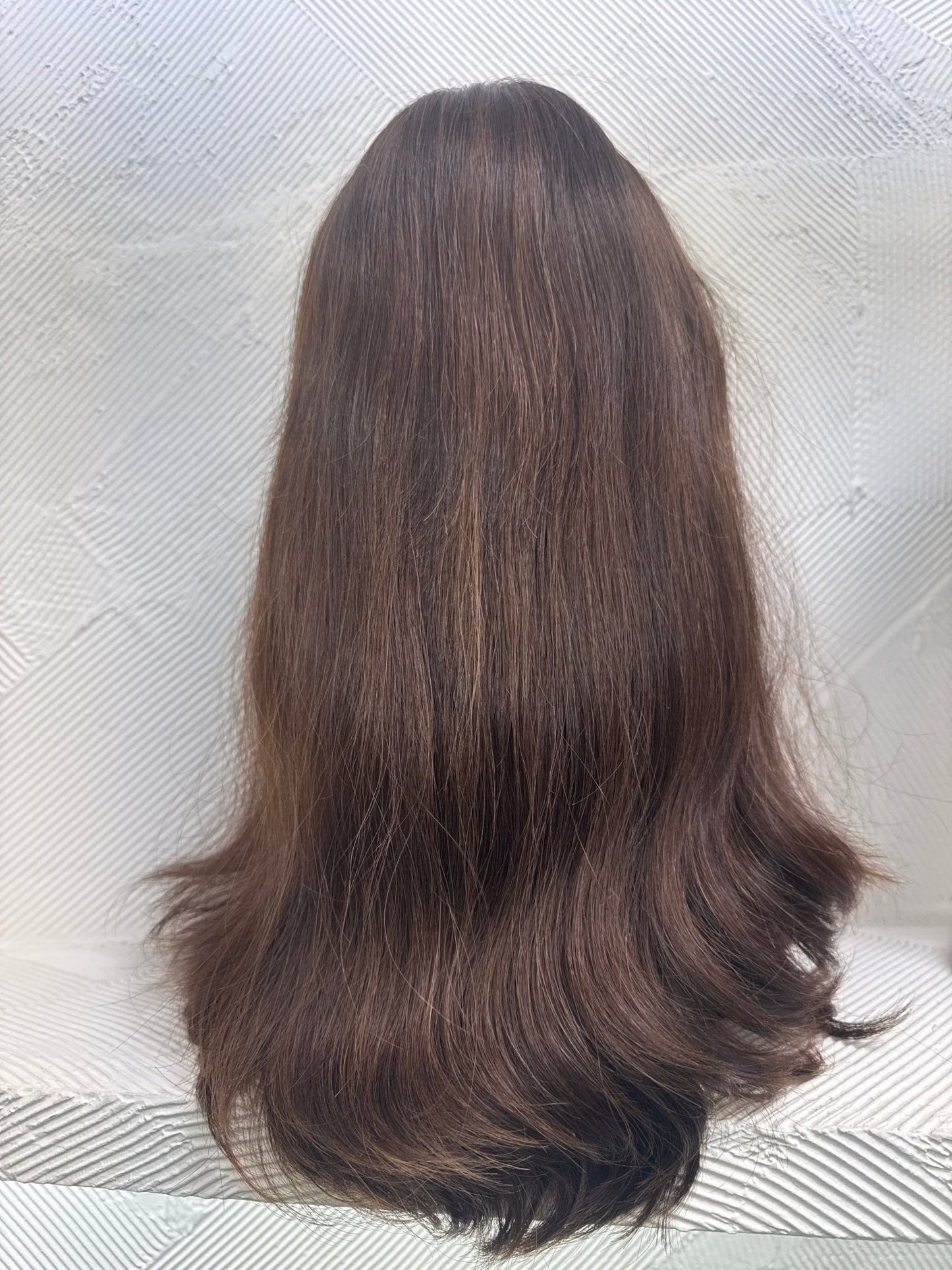 18" Human Hair Lace Top Wig | Dark Brown + Dark Blonde Brown | Large Cap | Straight Human Hair Lace Top Wig | Tallie Wigs Los Angeles