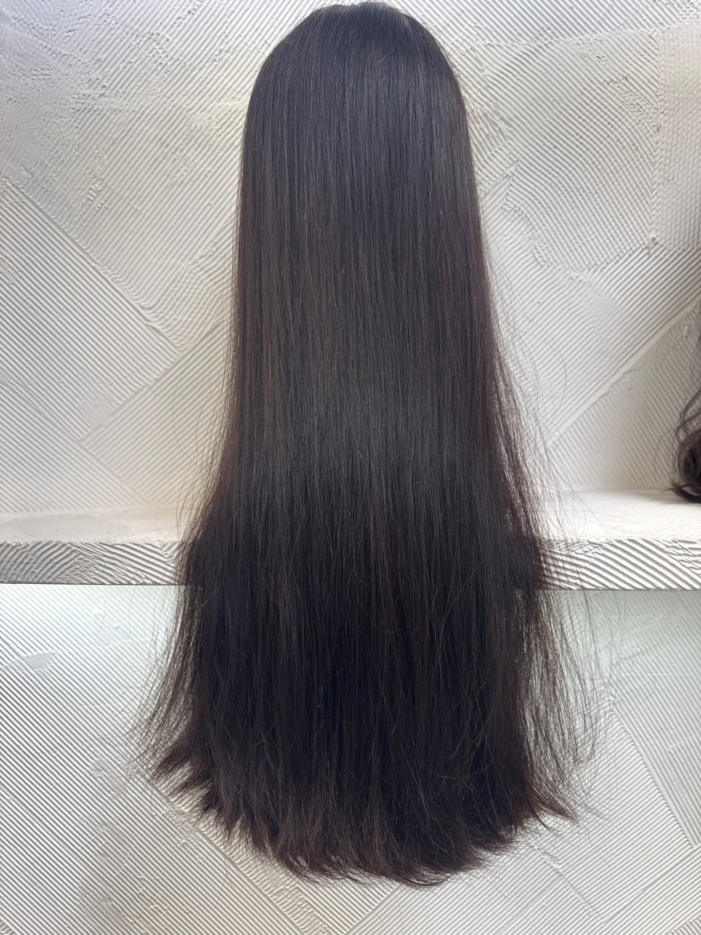 27" Human Hair Lace Top Wig | Dark Brown | Medium Cap | Straight Human Hair Lace Top Wig | Tallie Wigs Los Angeles