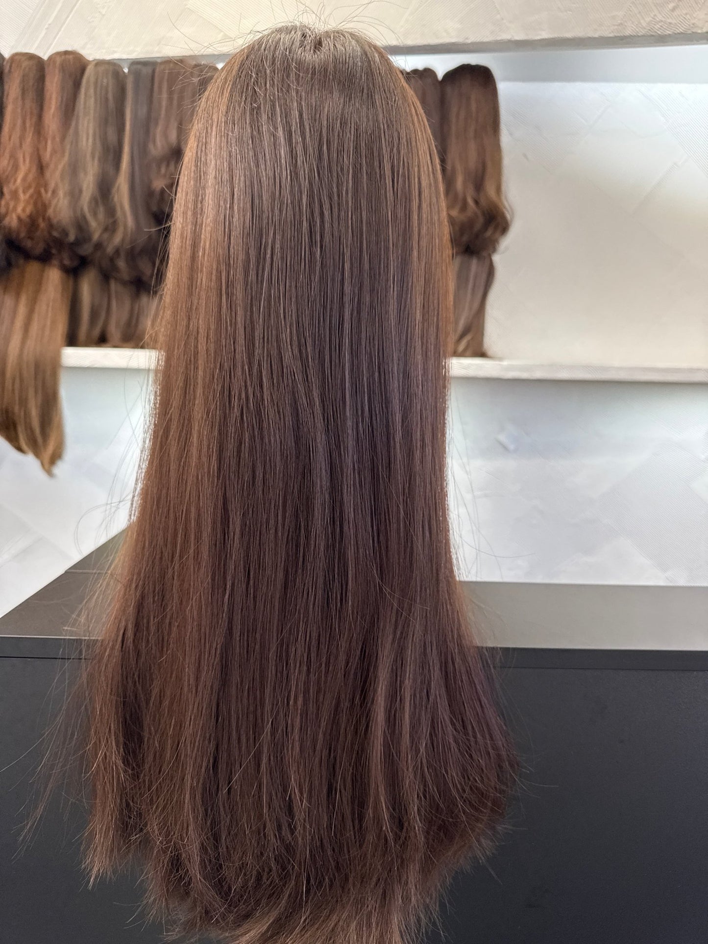 24" Human Hair Lace Top Wig | Medium Brown | Medium Cap | Straight Human Hair Lace Top Wig | Tallie Wigs Los Angeles