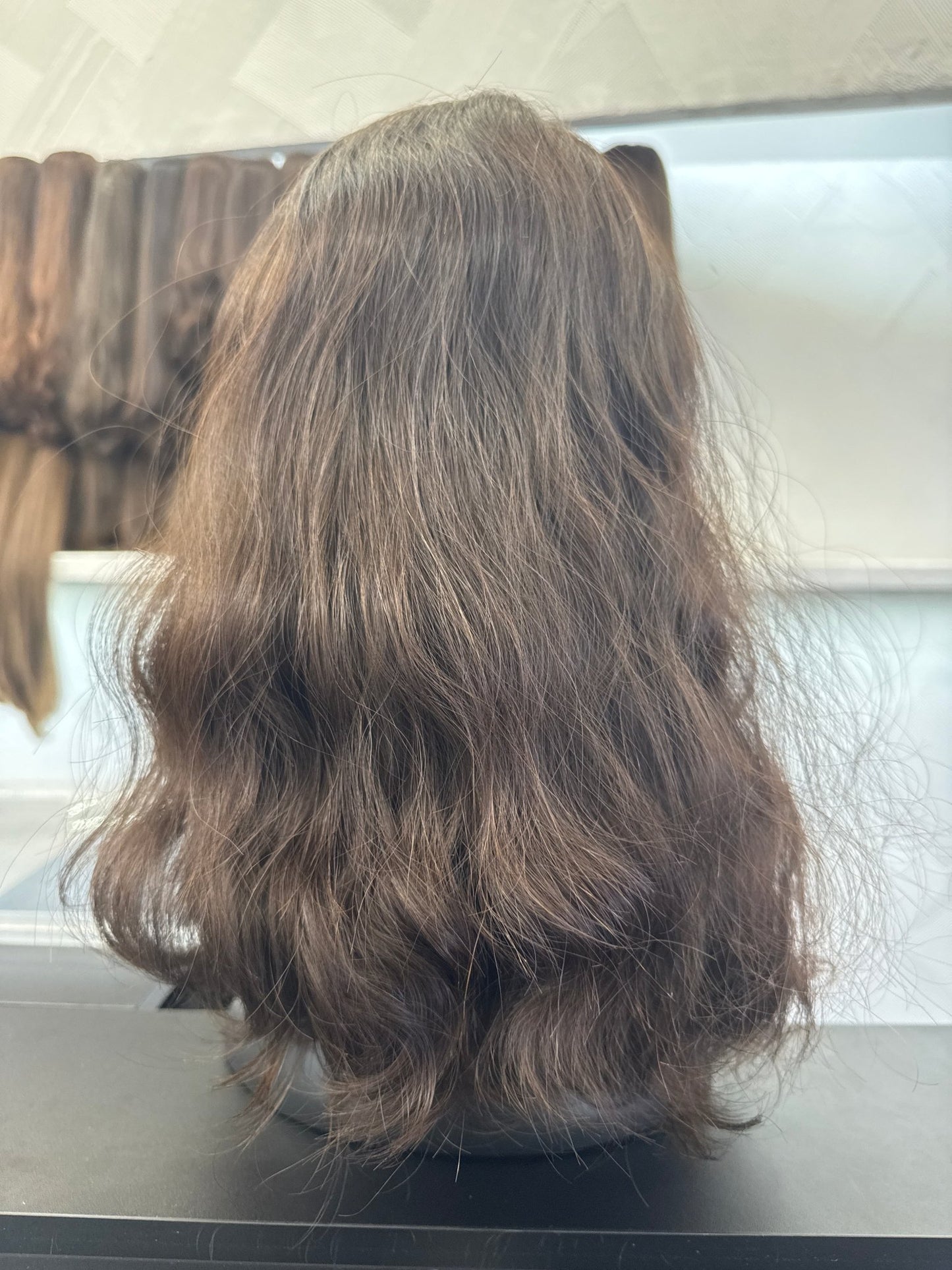 Dark Brown & Chestnut Brown Lace Top Wig | 17 Inch, Wavy, Medium Cap Human Hair Lace Top Wig | Tallie Wigs Los Angeles