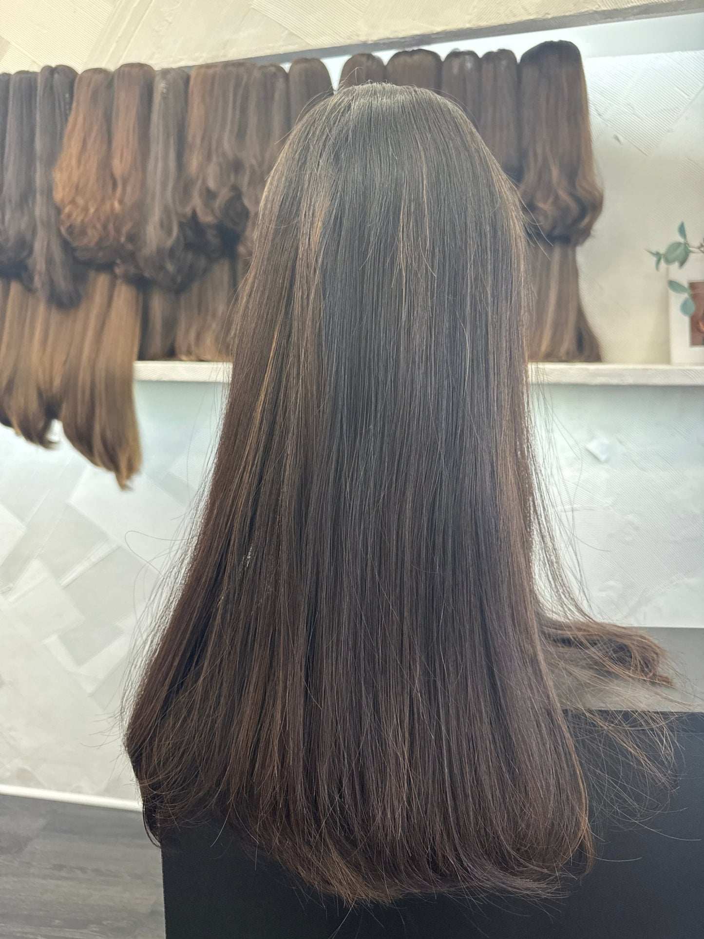 22" Human Hair Lace Top Wig | Chestnut Brown + Light Brown | Medium Cap | Straight Human Hair Lace Top Wig | Tallie Wigs Los Angeles