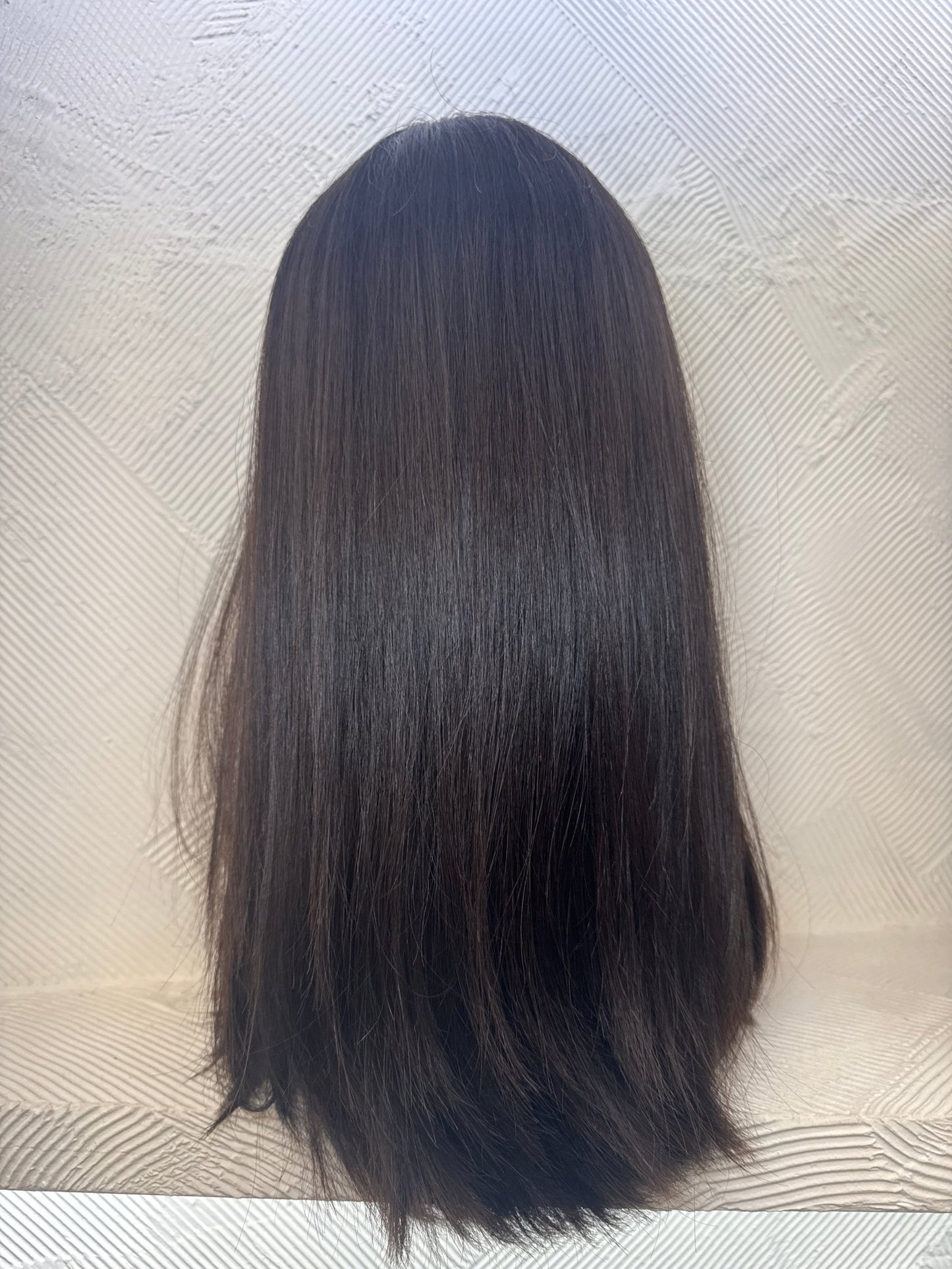 21" Dark Brown Lace Top Human Hair Wig | Wavy | Medium Cap Human Hair Lace Top Wig | Tallie Wigs Los Angeles