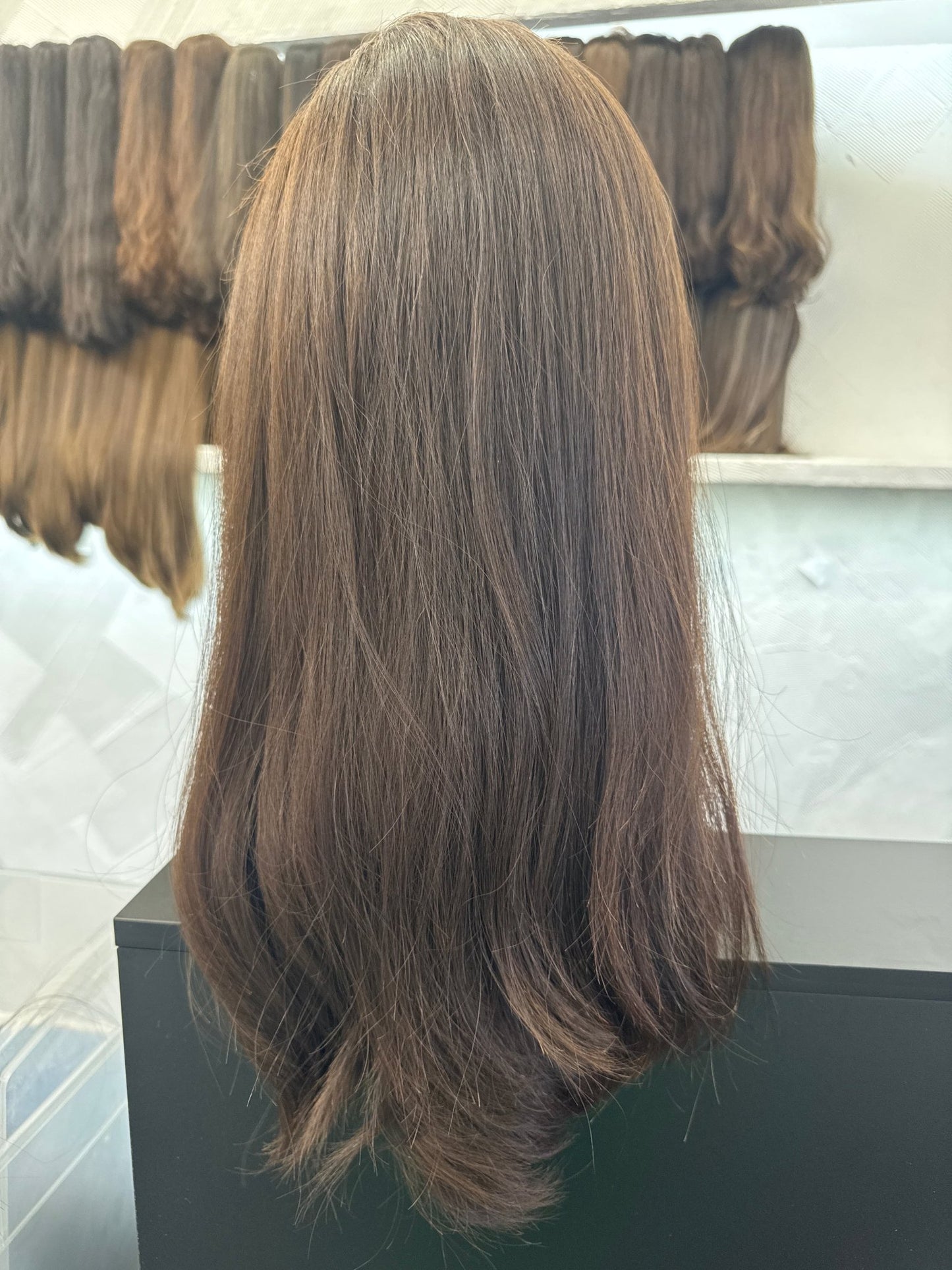 24" Human Hair Lace Top Wig | Chestnut Brown | Large Cap | Straight Human Hair Lace Top Wig | Tallie Wigs Los Angeles