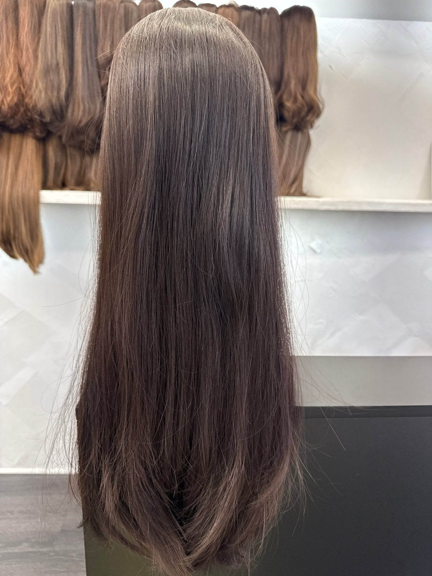 28" Human Hair Topper | Dark Brown | One Size Cap | Straight Human Hair Topper | Tallie Wigs Los Angeles
