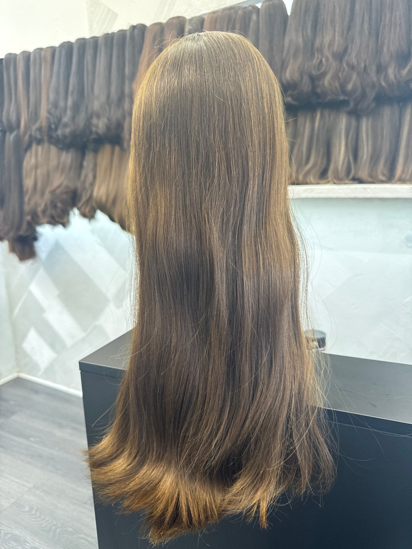 24" Human Hair Lace Top Wig | Chestnut Brown + Light Brown | Medium Cap | Straight Human Hair Lace Top Wig | Tallie Wigs Los Angeles
