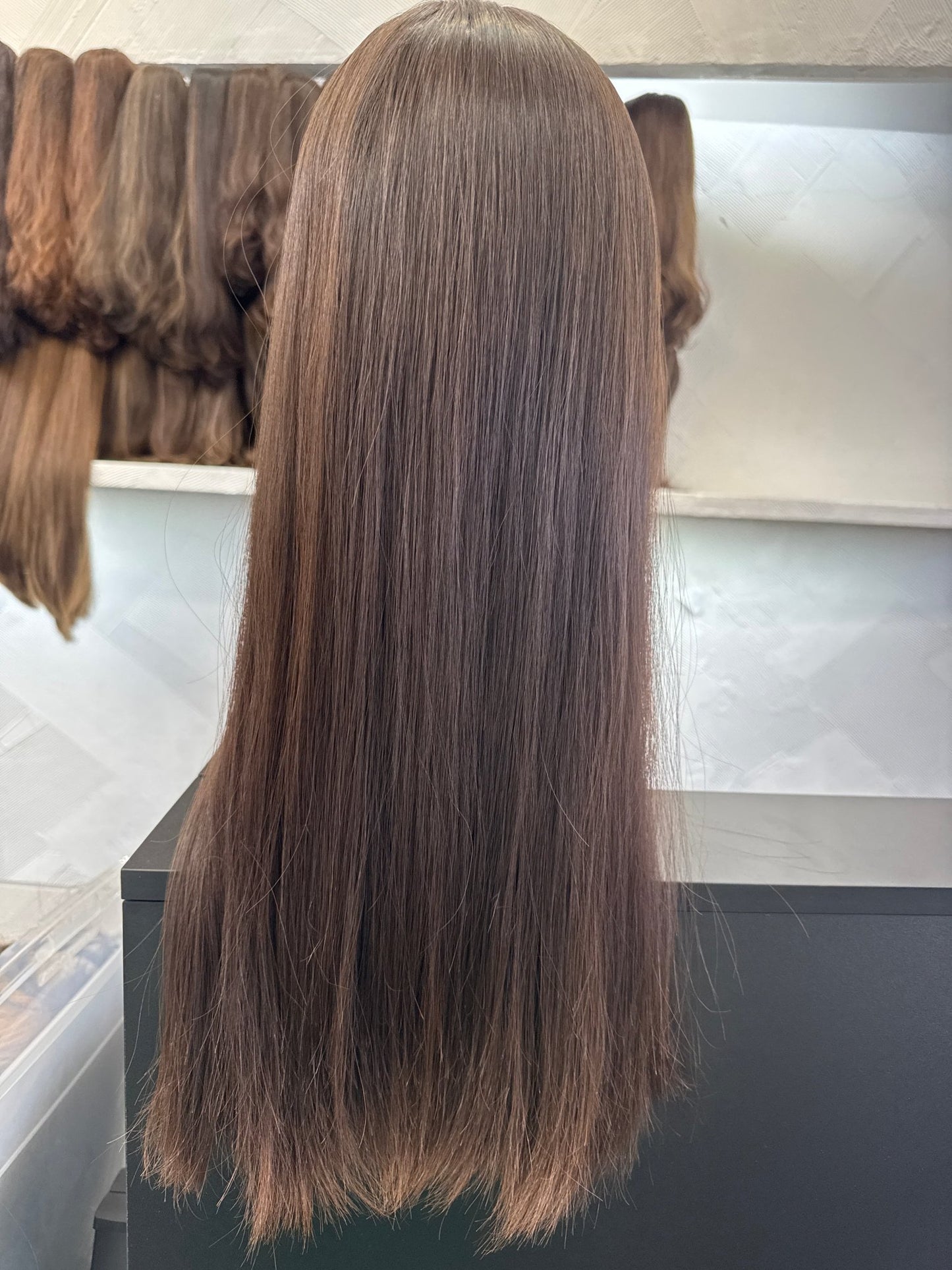 22" Human Hair Silk Top Wig | Medium Brown | Large Cap | Straight Human Hair Silk Top Wig | Tallie Wigs Los Angeles