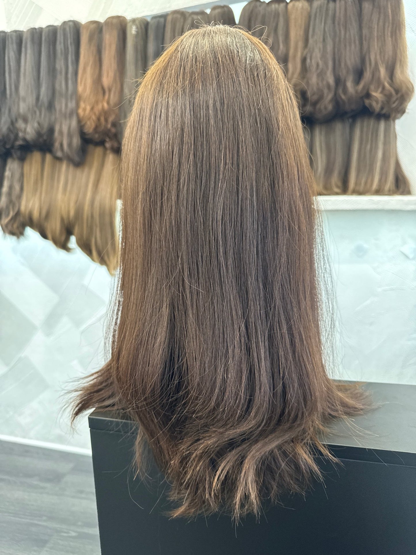 22" Human Hair Lace Top Wig | Chestnut Brown | Large Cap | Straight Human Hair Lace Top Wig | Tallie Wigs Los Angeles